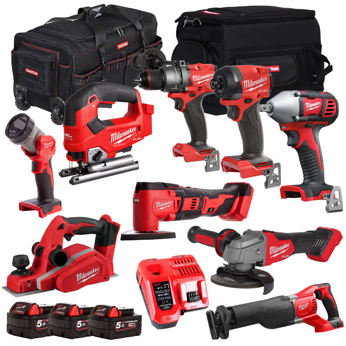 MW 18V 9 Piece Power Tool Kit with 3 x 5.0Ah Batteries T4TKITM-88-Kikonat