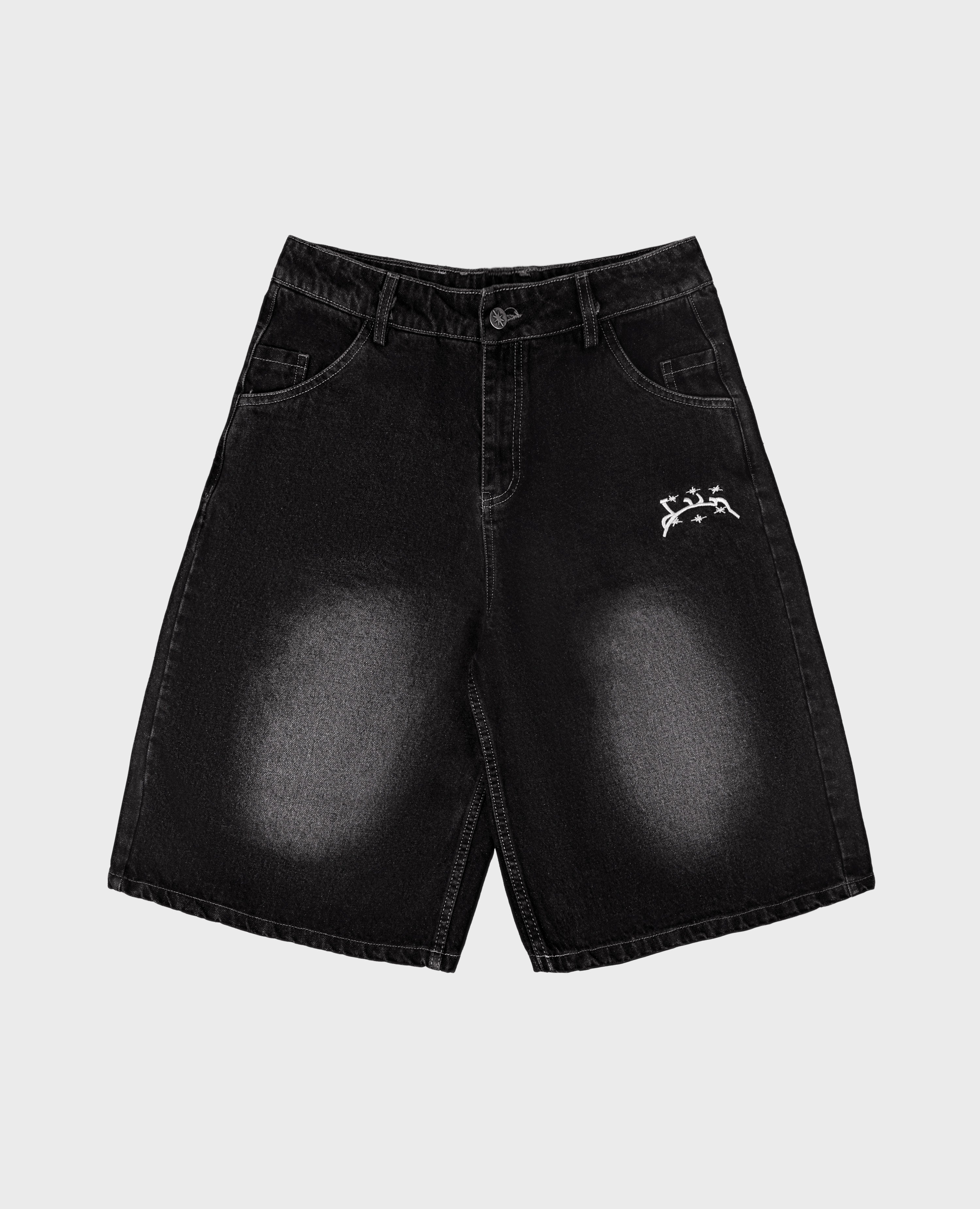 WASHED BLACK DENIM JORT-Kikonat
