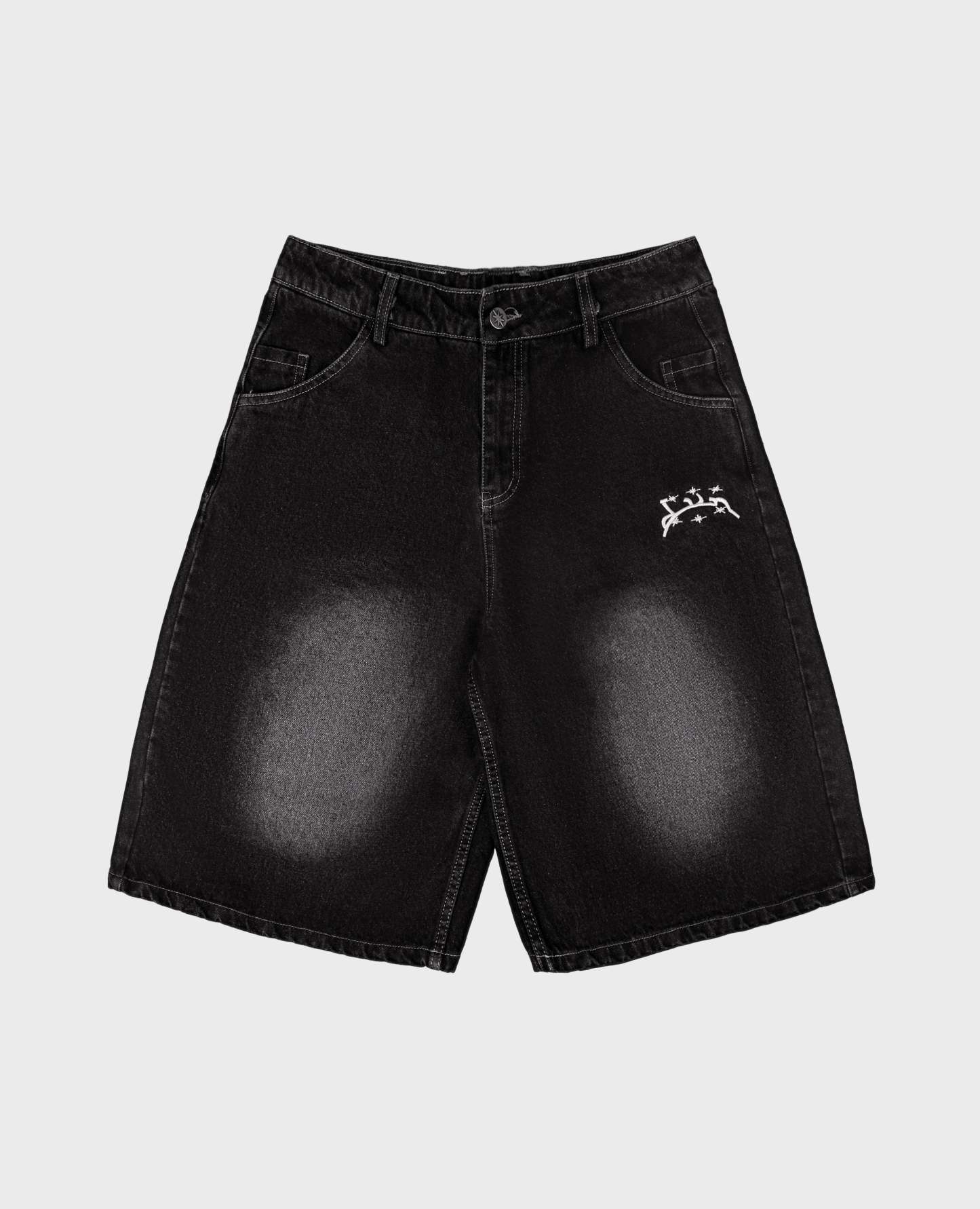 WASHED BLACK DENIM JORT-Kikonat