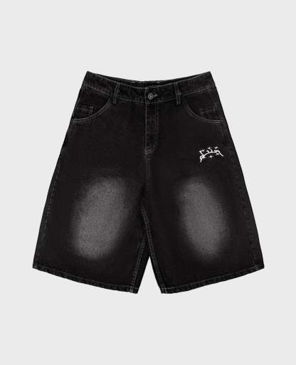 WASHED BLACK DENIM JORT-Kikonat
