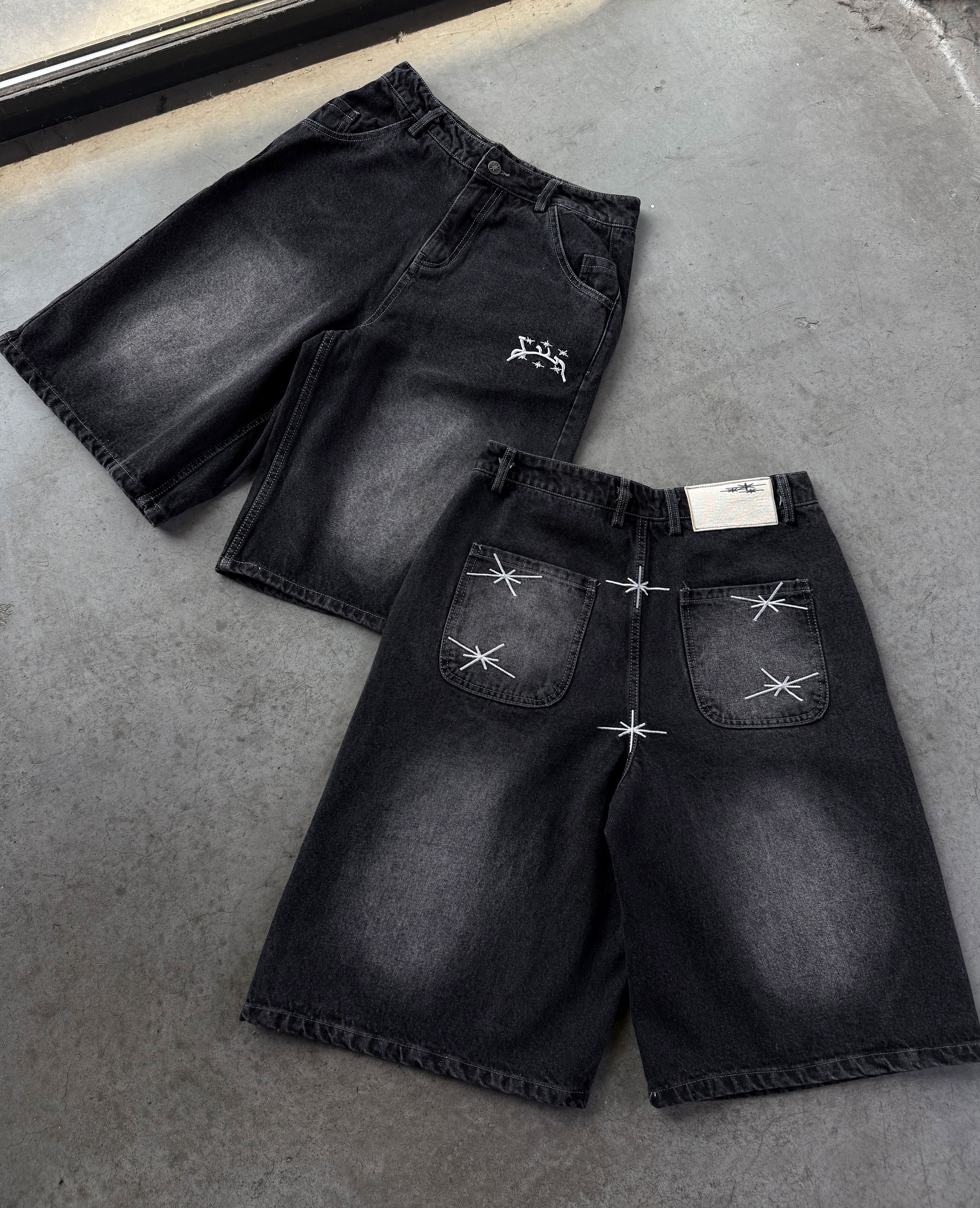 WASHED BLACK DENIM JORT-Kikonat