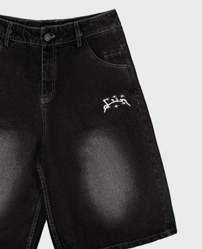 WASHED BLACK DENIM JORT-Kikonat