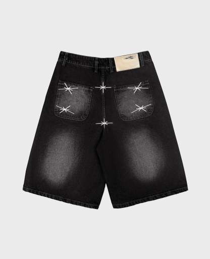 WASHED BLACK DENIM JORT-Kikonat