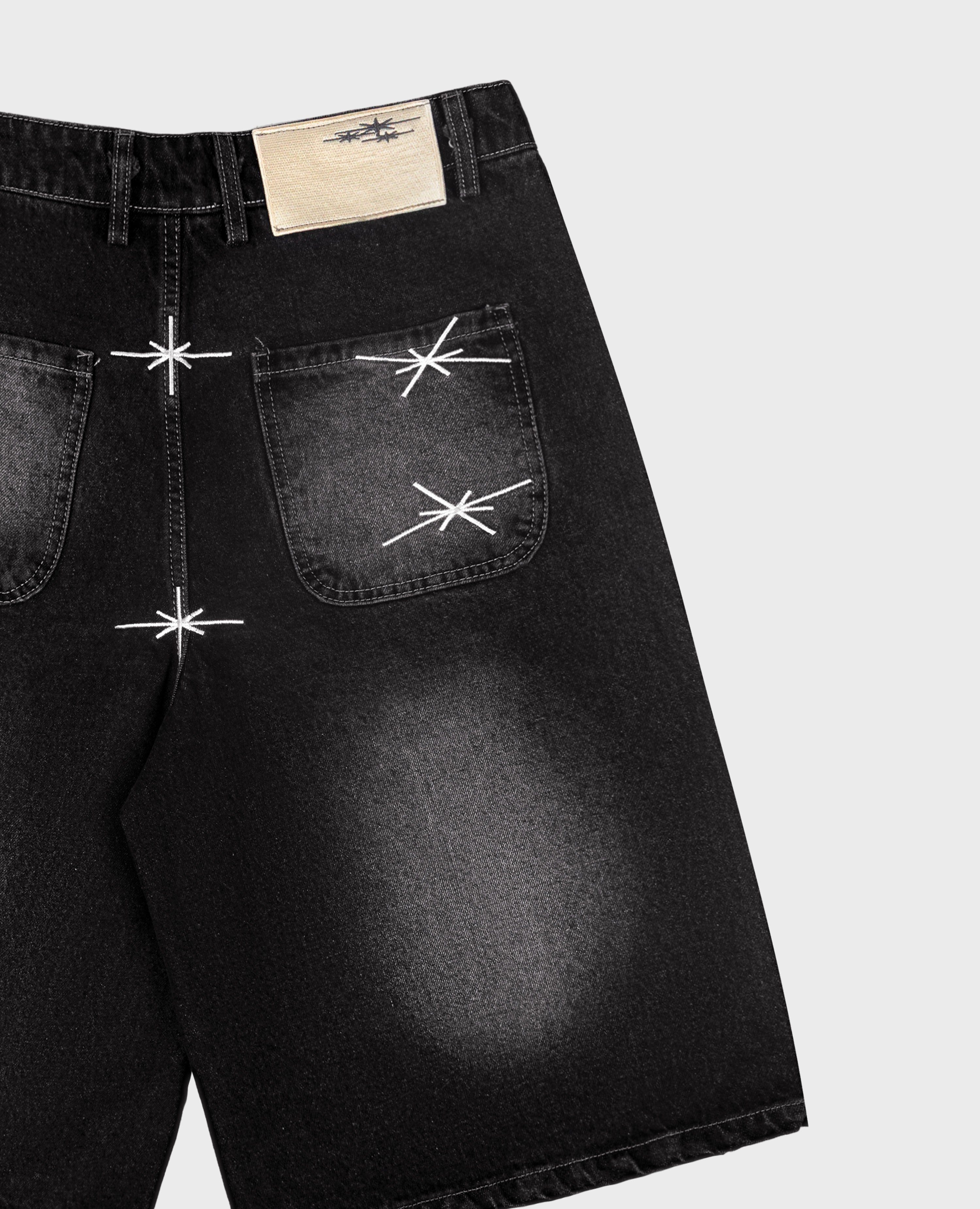 WASHED BLACK DENIM JORT-Kikonat