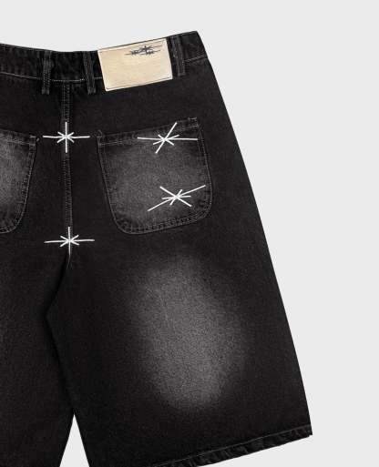 WASHED BLACK DENIM JORT-Kikonat