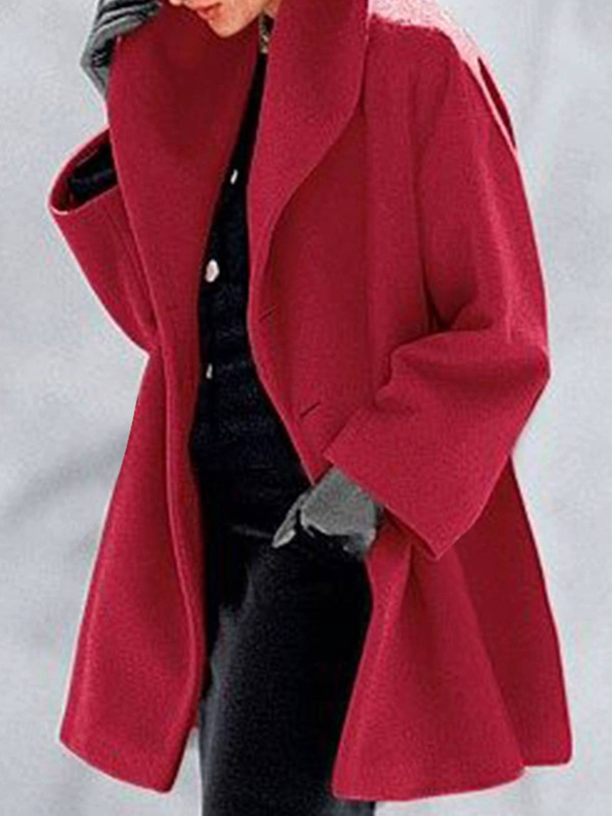 Round neck loose hooded woolen coat