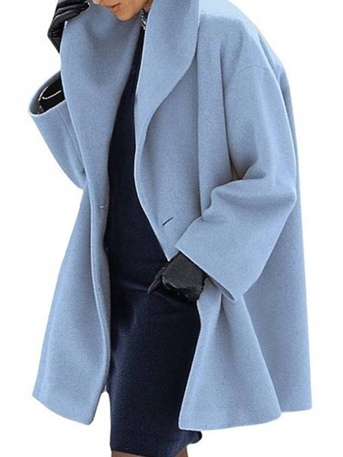 Round neck loose hooded woolen coat