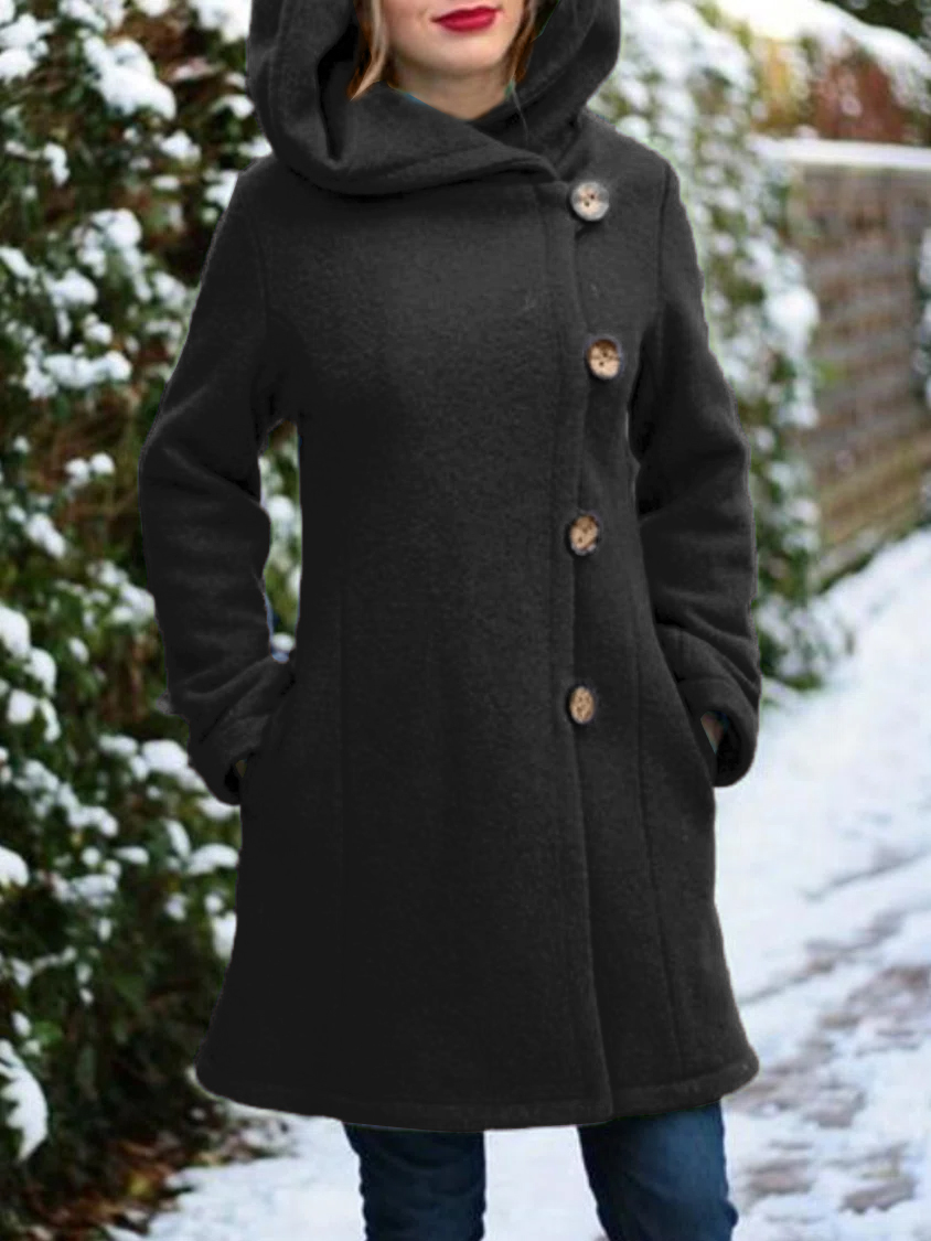Hoodie Solid Buttoned Casual Jacket Coat