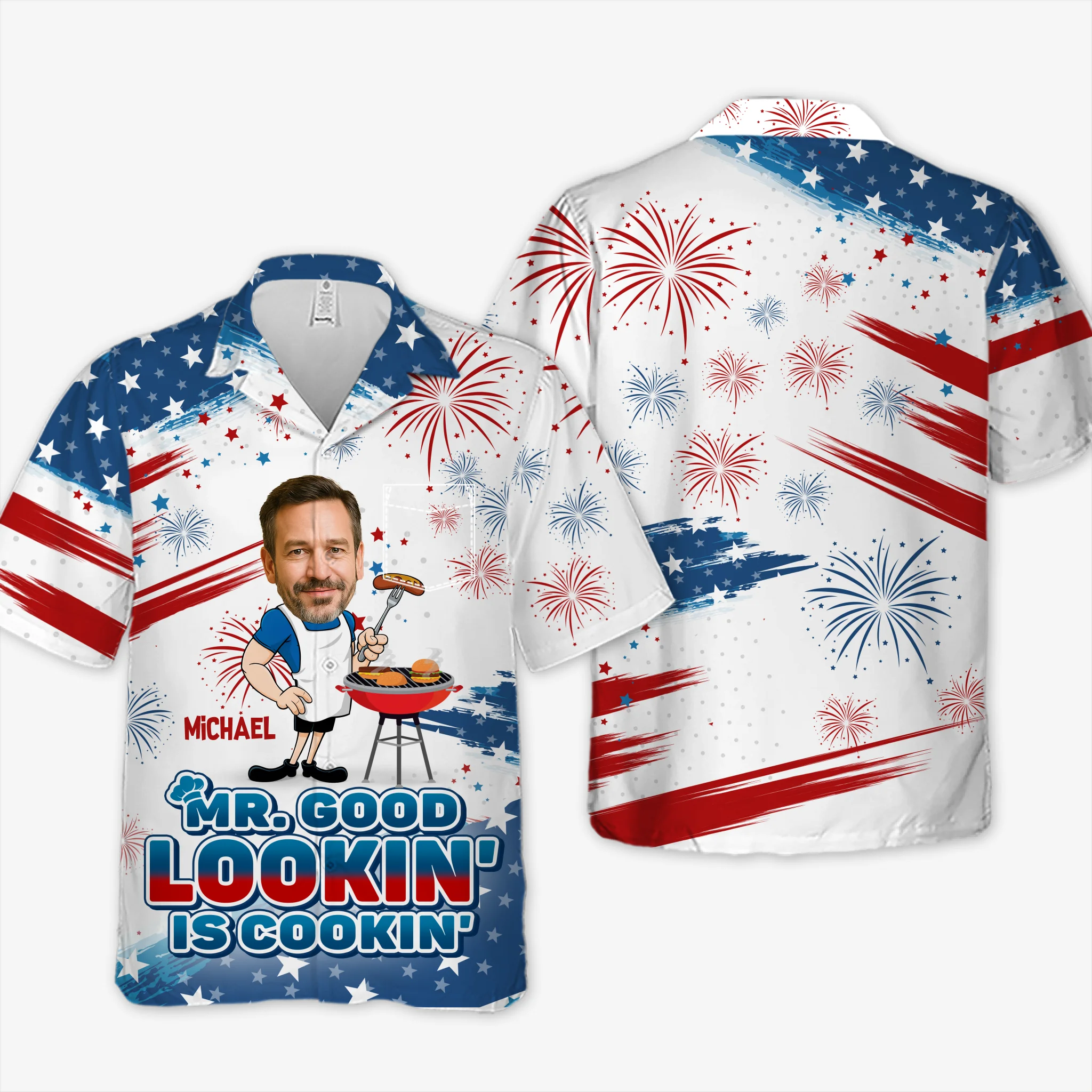 Custom Photo Mr. Good Lookin' Is Cookin' - Family Personalized Custom Unisex Tropical Hawaiian Aloha Shirt - Summer Vacation Gift, Gift For Dad, Grandpa, Travel Lovers