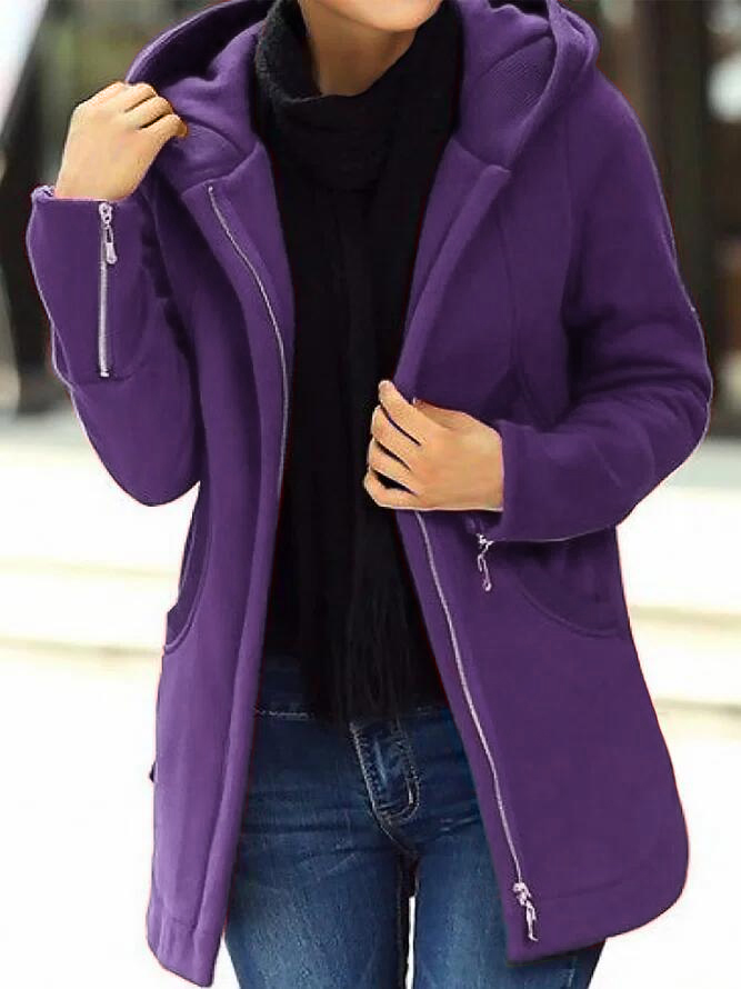 Plain Hoodie Long Sleeve Zipper Casual Jacket