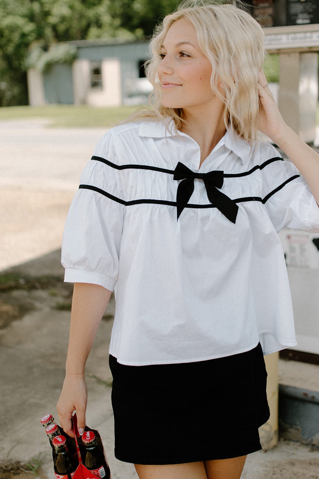 White Bow Detail Poplin Blouse