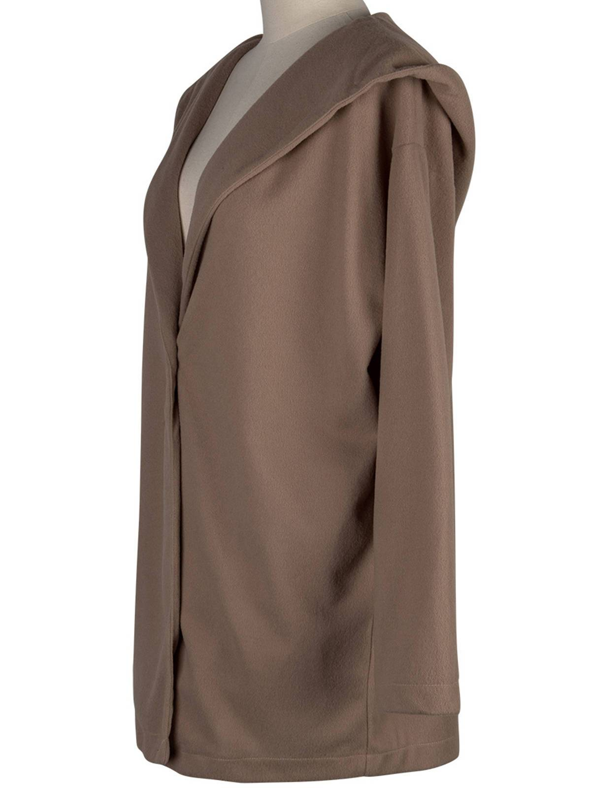 Round neck loose hooded woolen coat