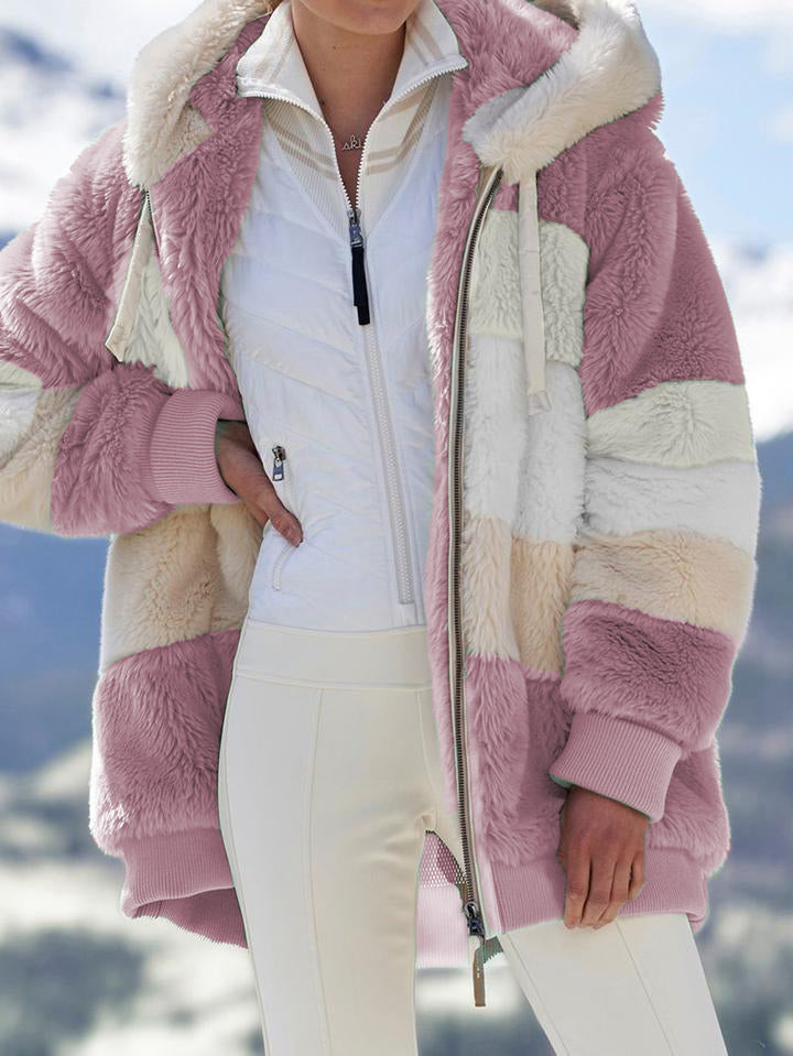 Contrasting Lamb Wool Padded Coat