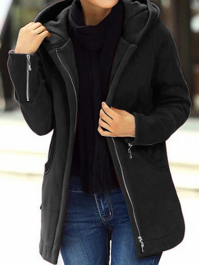 Plain Hoodie Long Sleeve Zipper Casual Jacket