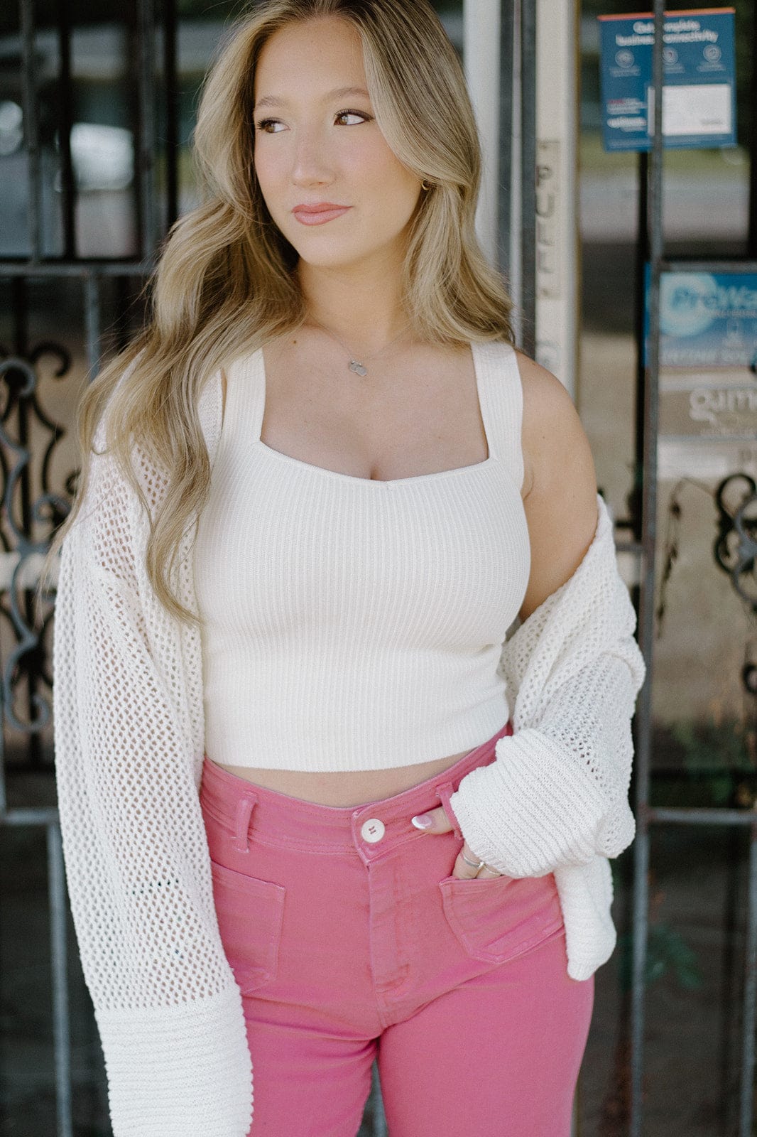 Cream Ribbed Cropped Tank