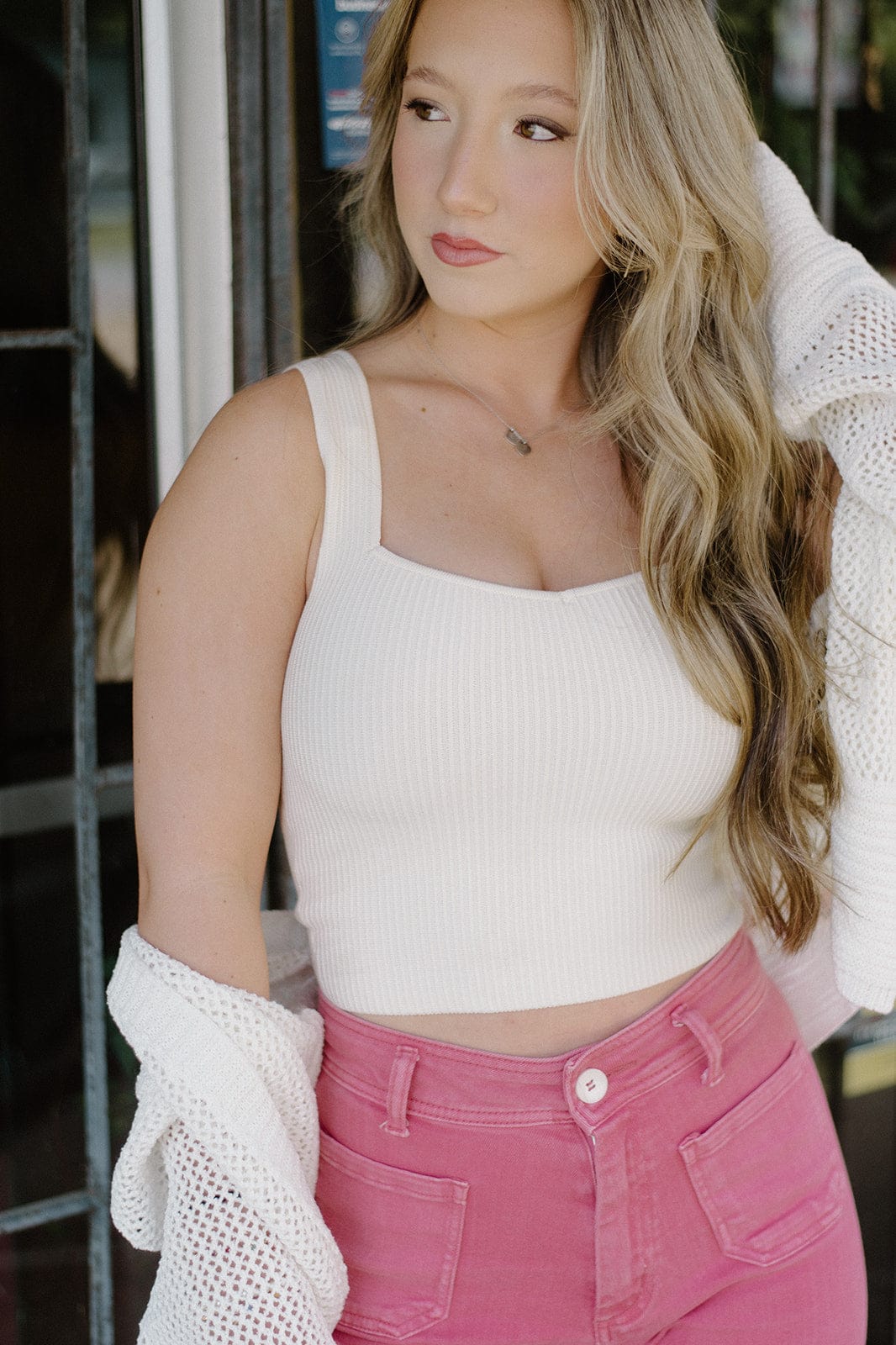 Cream Ribbed Cropped Tank