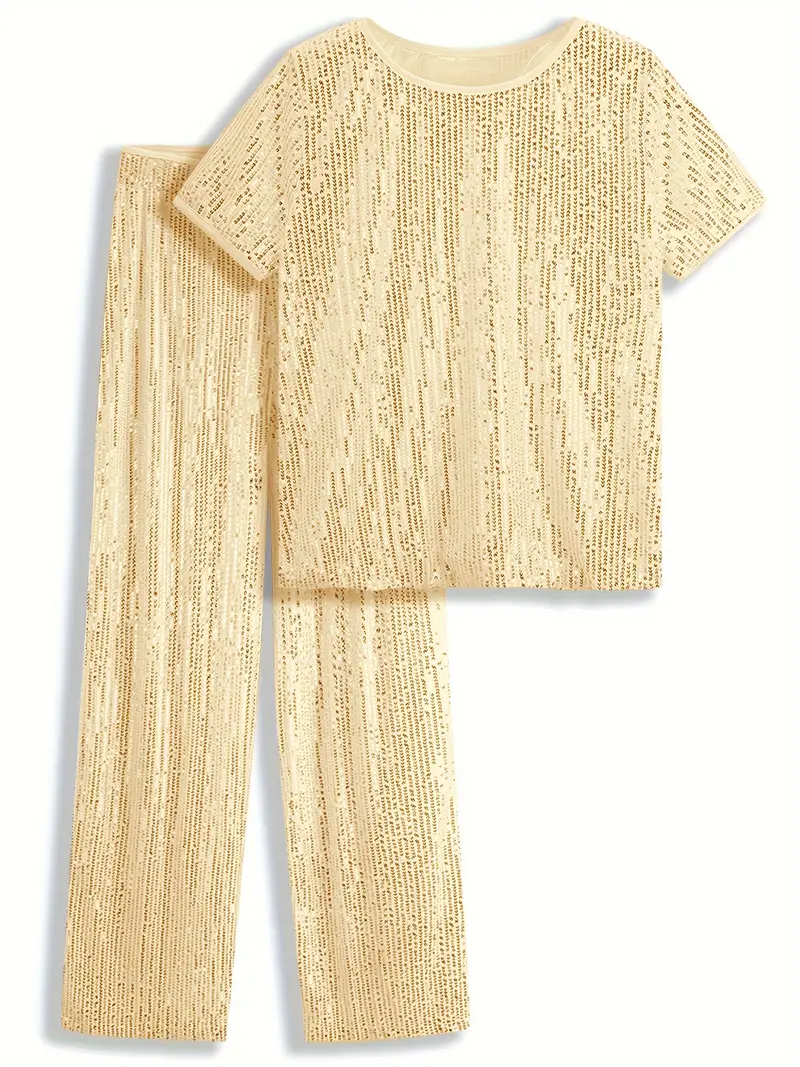 ELEGANCKI KOMPLET CASUALOWY z cekinami! Krótki rękaw + proste nogawki - SUPER WYGODNY & MODNY! 🌟PROMOCJA: -35% TYLKO DZIŚ!