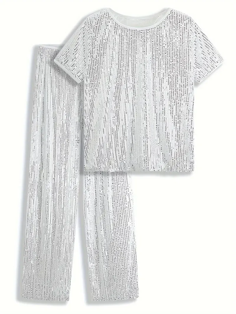 ELEGANCKI KOMPLET CASUALOWY z cekinami! Krótki rękaw + proste nogawki - SUPER WYGODNY & MODNY! 🌟PROMOCJA: -35% TYLKO DZIŚ!