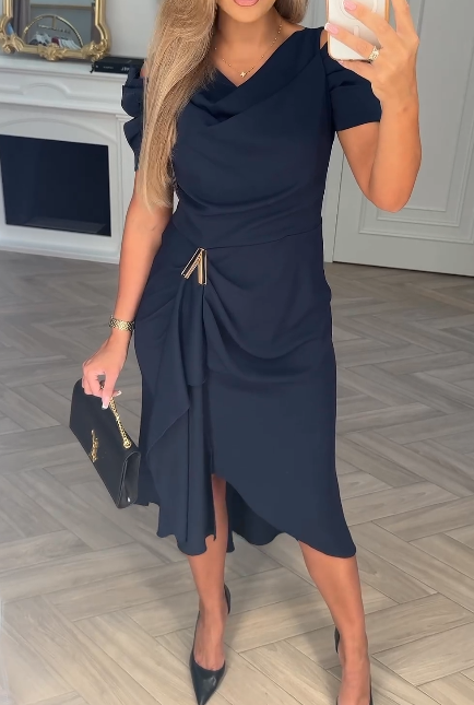 💖【S-5XL】🍁🍂Elegancka sukienka z falbanką i dekoltem w serek, nowy styl