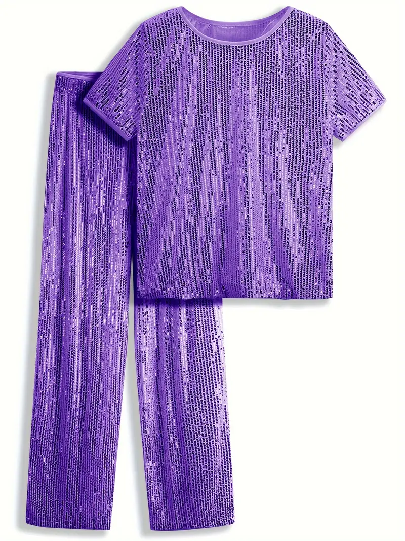 ELEGANCKI KOMPLET CASUALOWY z cekinami! Krótki rękaw + proste nogawki - SUPER WYGODNY & MODNY! 🌟PROMOCJA: -35% TYLKO DZIŚ!