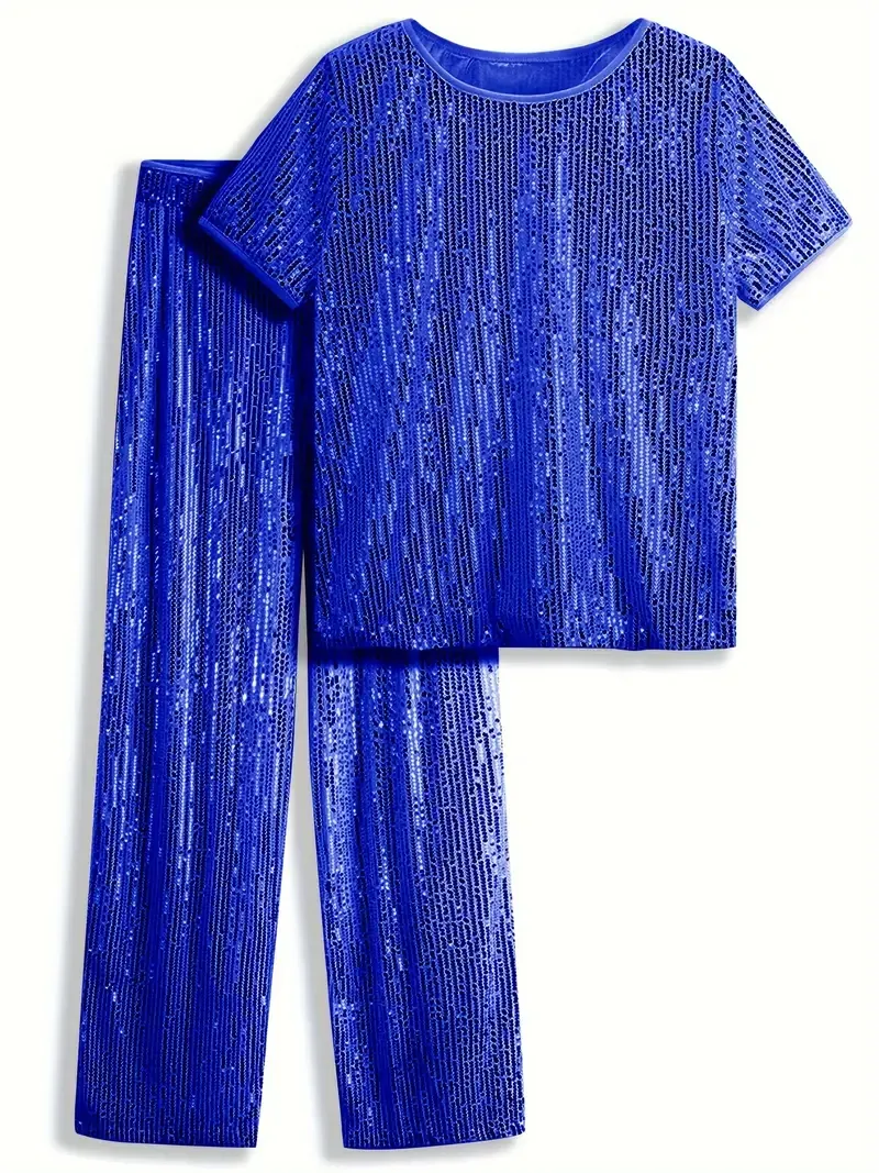 ELEGANCKI KOMPLET CASUALOWY z cekinami! Krótki rękaw + proste nogawki - SUPER WYGODNY & MODNY! 🌟PROMOCJA: -35% TYLKO DZIŚ!