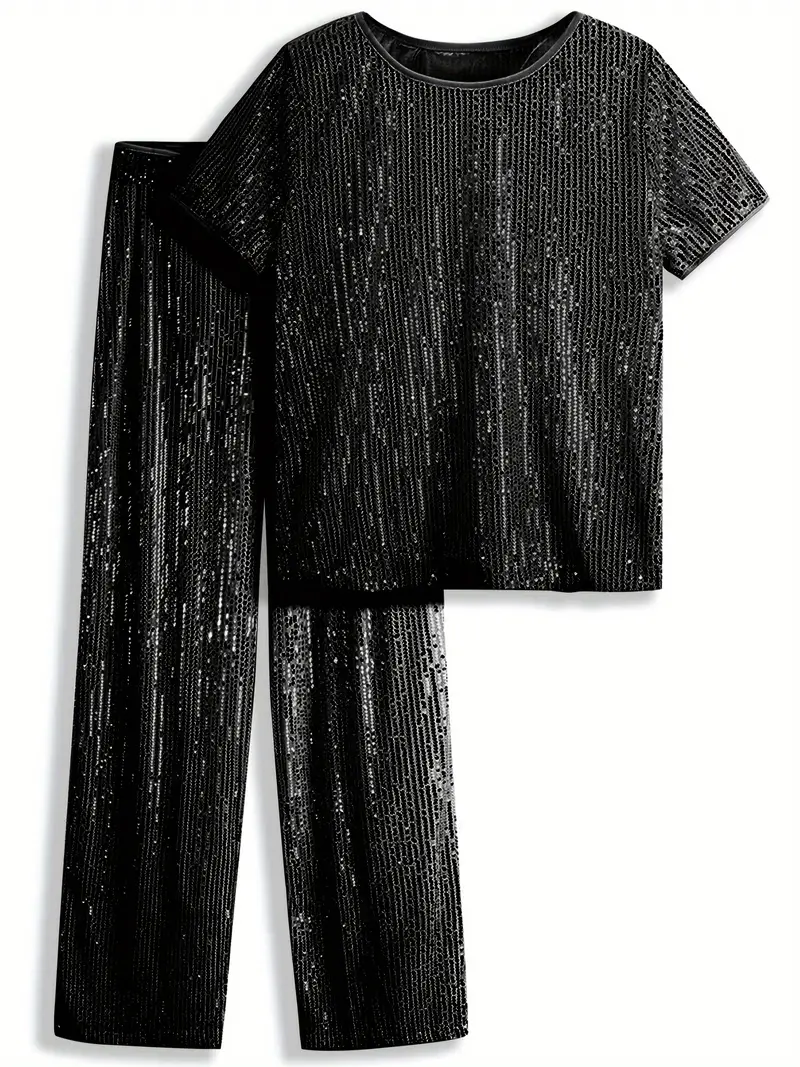 ELEGANCKI KOMPLET CASUALOWY z cekinami! Krótki rękaw + proste nogawki - SUPER WYGODNY & MODNY! 🌟PROMOCJA: -35% TYLKO DZIŚ!