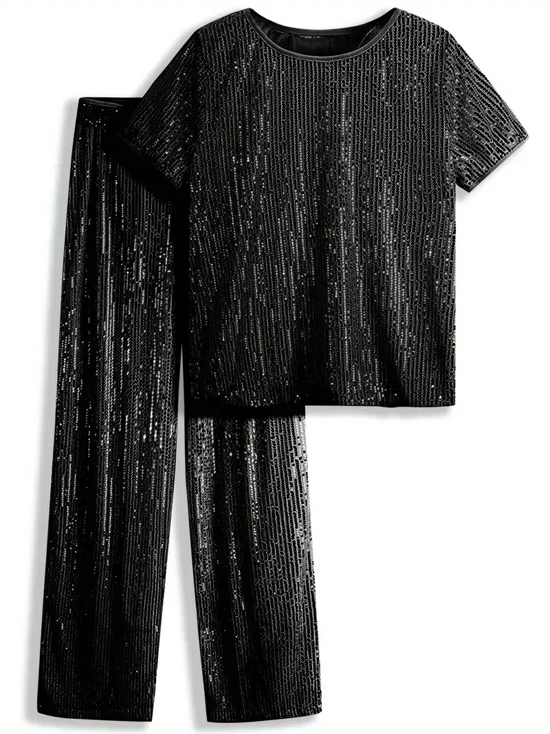 ELEGANCKI KOMPLET CASUALOWY z cekinami! Krótki rękaw + proste nogawki - SUPER WYGODNY & MODNY! 🌟PROMOCJA: -35% TYLKO DZIŚ!