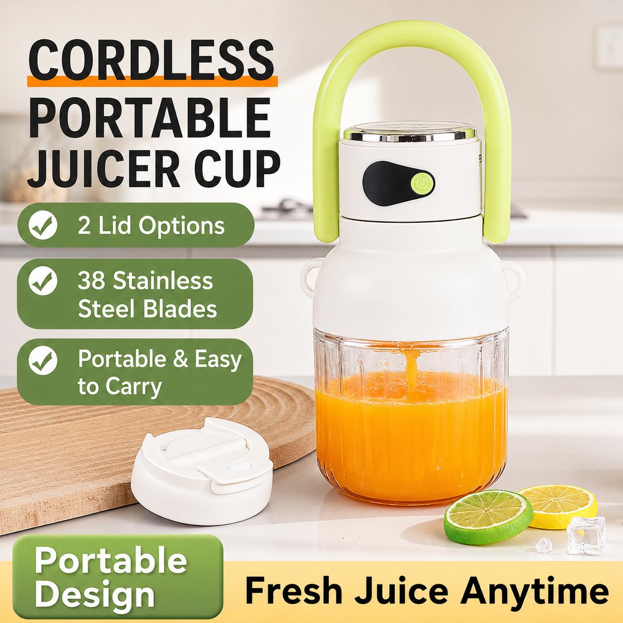Cordless Portable Blender, 33oz Personal Juicer Cup, USB Rechargeable Smoothie Maker with BPA-Free Bottle, 38 Stainless Steel Blades for Shakes, Smoothies, Juice, Travel, Kitchen, Gym