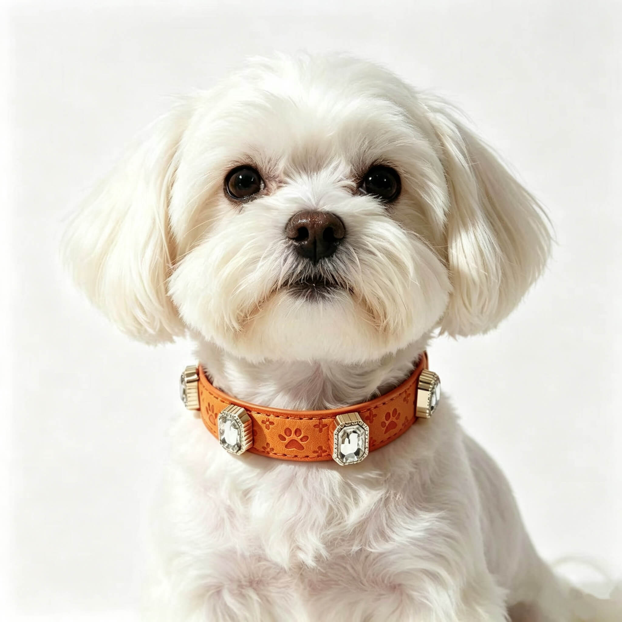 Pet Dog Paw Print Rhinestone Collar - Orange