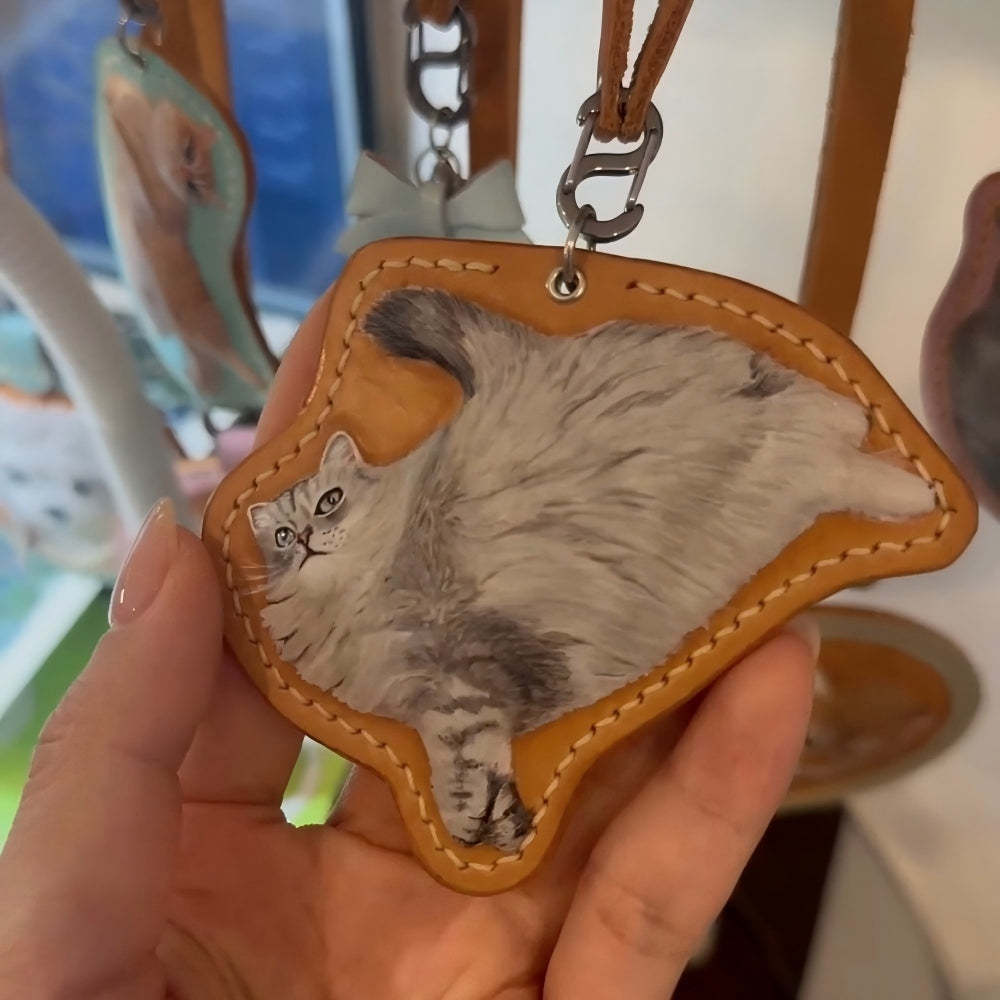 Custom Leather Pet Portrait Keychain - Freeform Shape detail 6