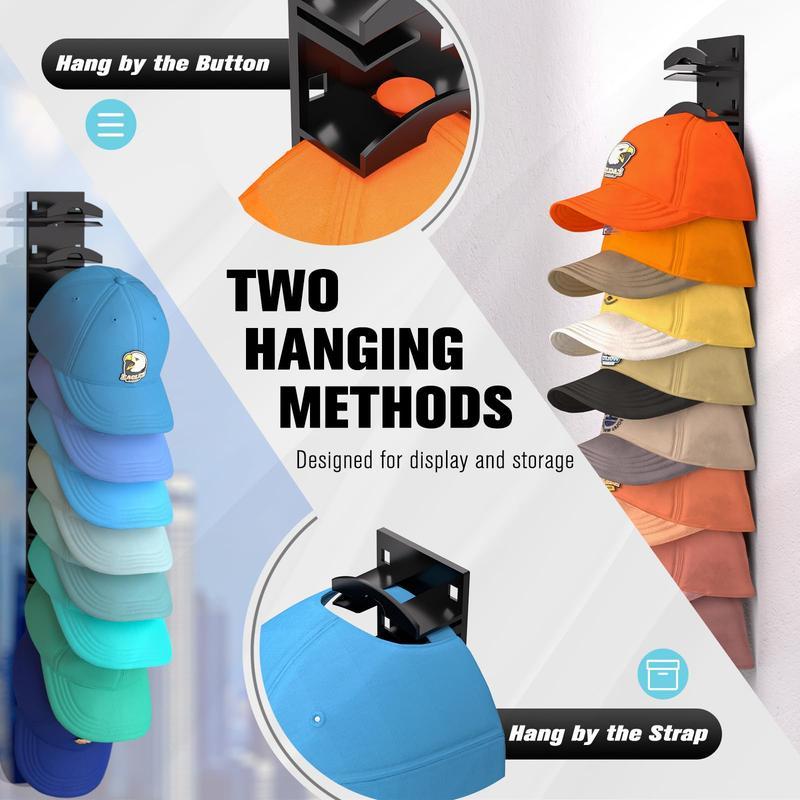 2 Pack Wall Mounted Hat Organizer for Baseball Caps, Adhesive Hat Rack for Closet and Door Storage image 4