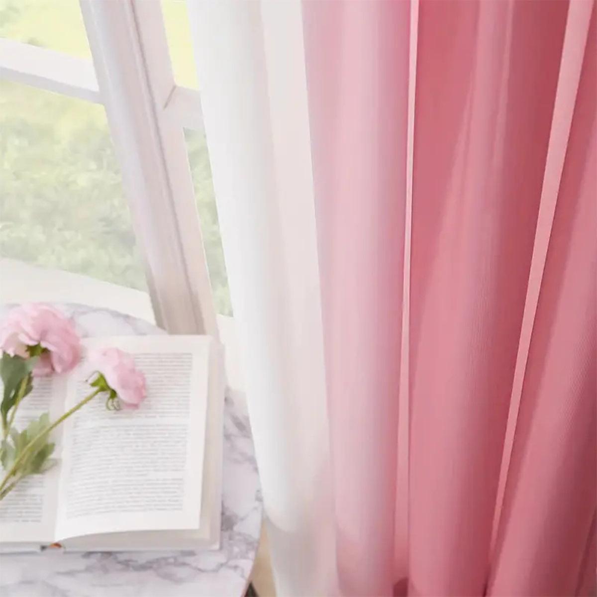 Ombre Sheer Curtains for Bedroom Living Room, Pink White Gradient Window Drapes, Semi-Sheer Light Filtering Voile Curtains with Grommet Top