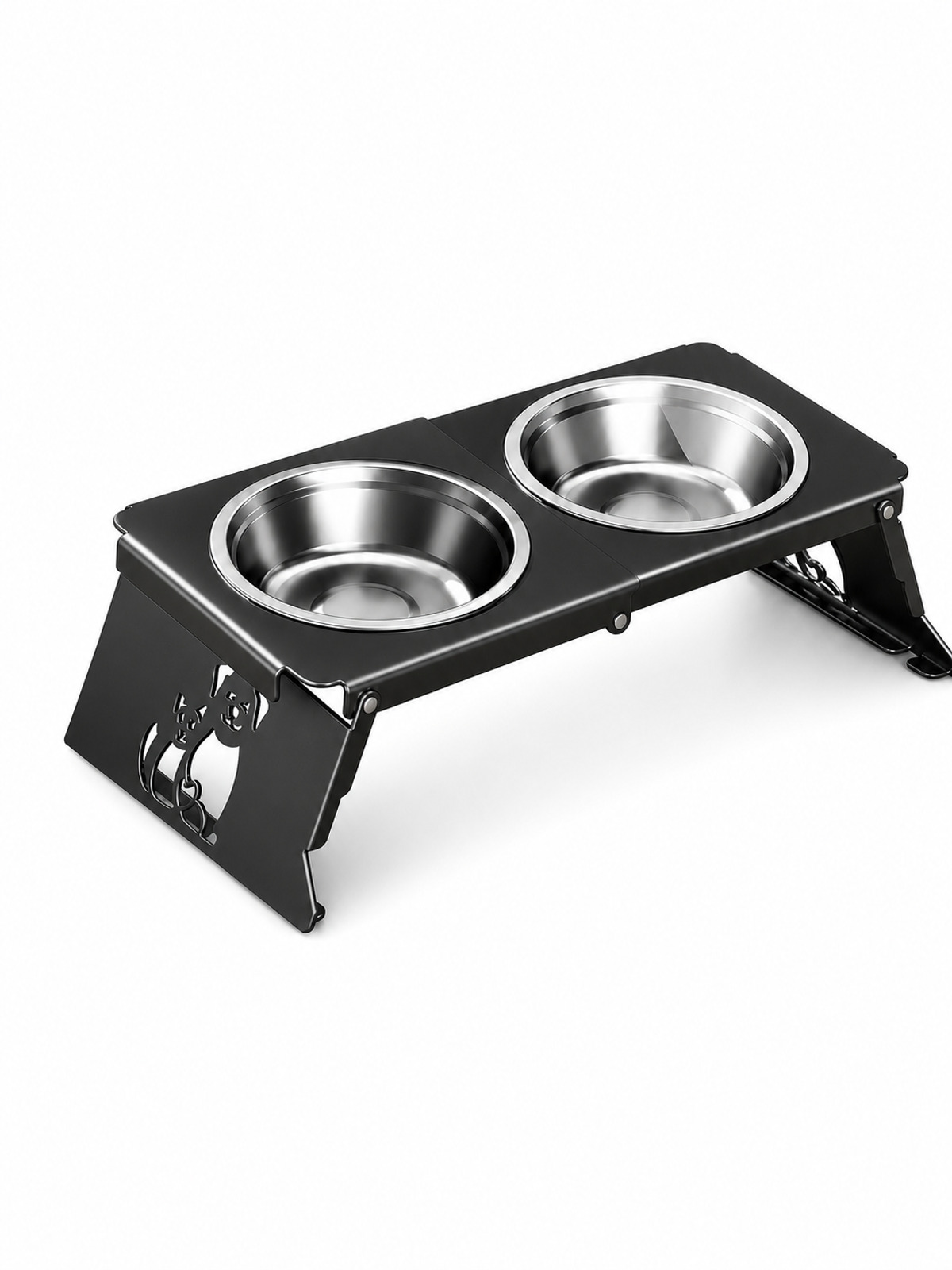 Foldable Elevated Pet Bowl Stand with 2 Stainless Steel Bowls for Cats and Dogs