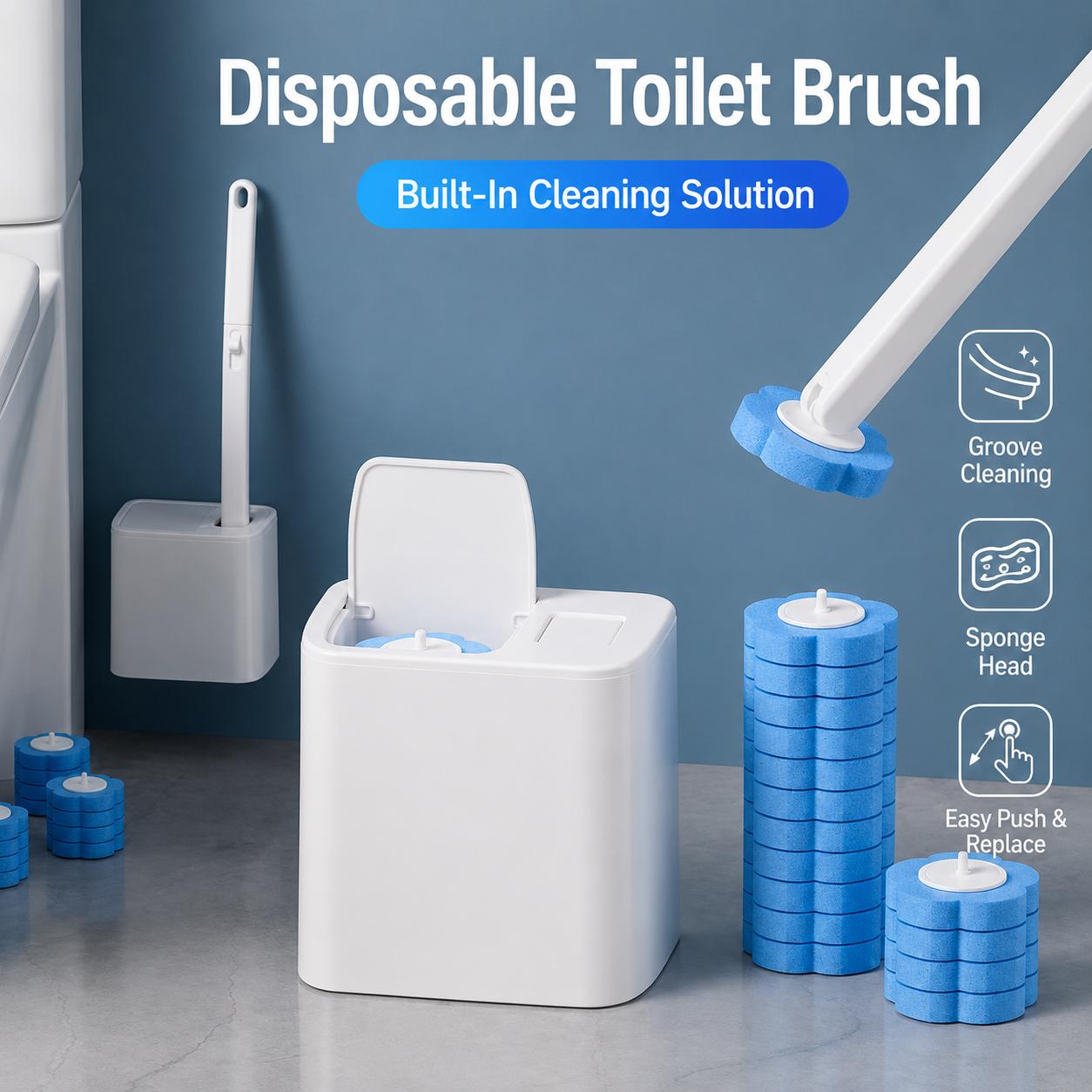 Disposable Toilet Wand Set with 18 Refills, Long Handle and Wall Mount Holder for Bathroom Cleaning image 2