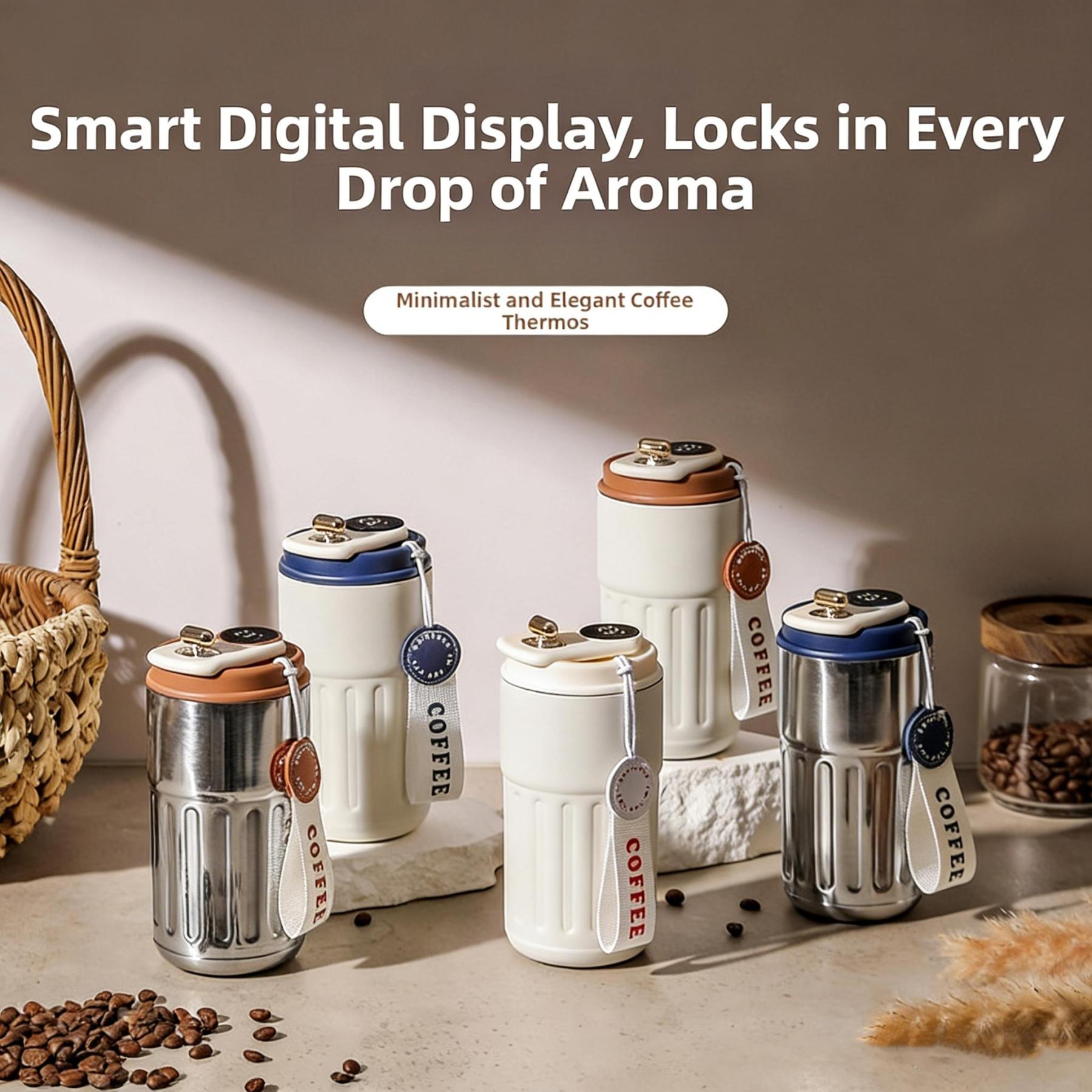 Temperature Display Insulated Coffee Mug with Strap, Stainless Steel Travel Cup for Daily Use image 1