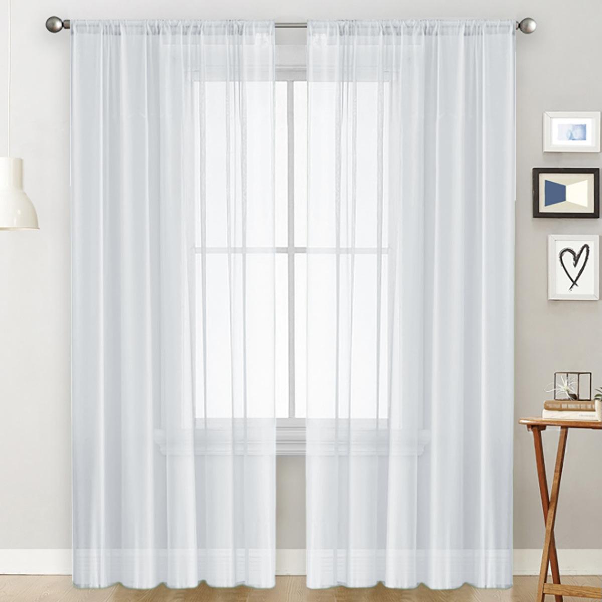 Solid Color Sheer Curtains for Bedroom Living Room, Rod Pocket Polyester Voile Window Drapes, Semi-Sheer Light Filtering Curtain Panels