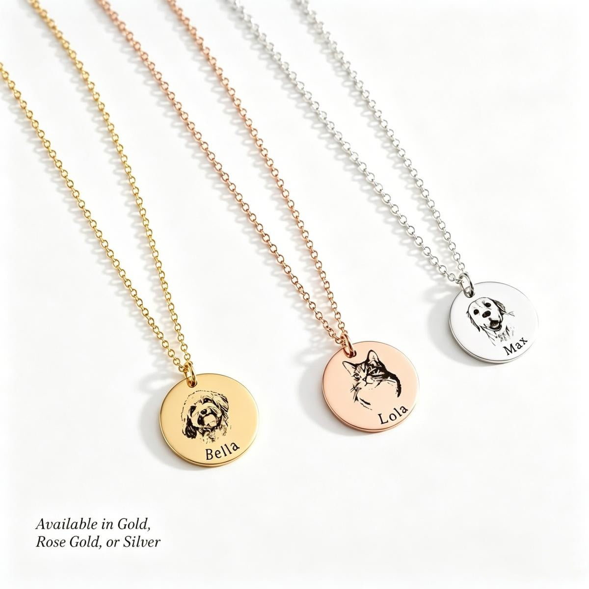 Custom Pet Portrait Engraved Necklace - Gold