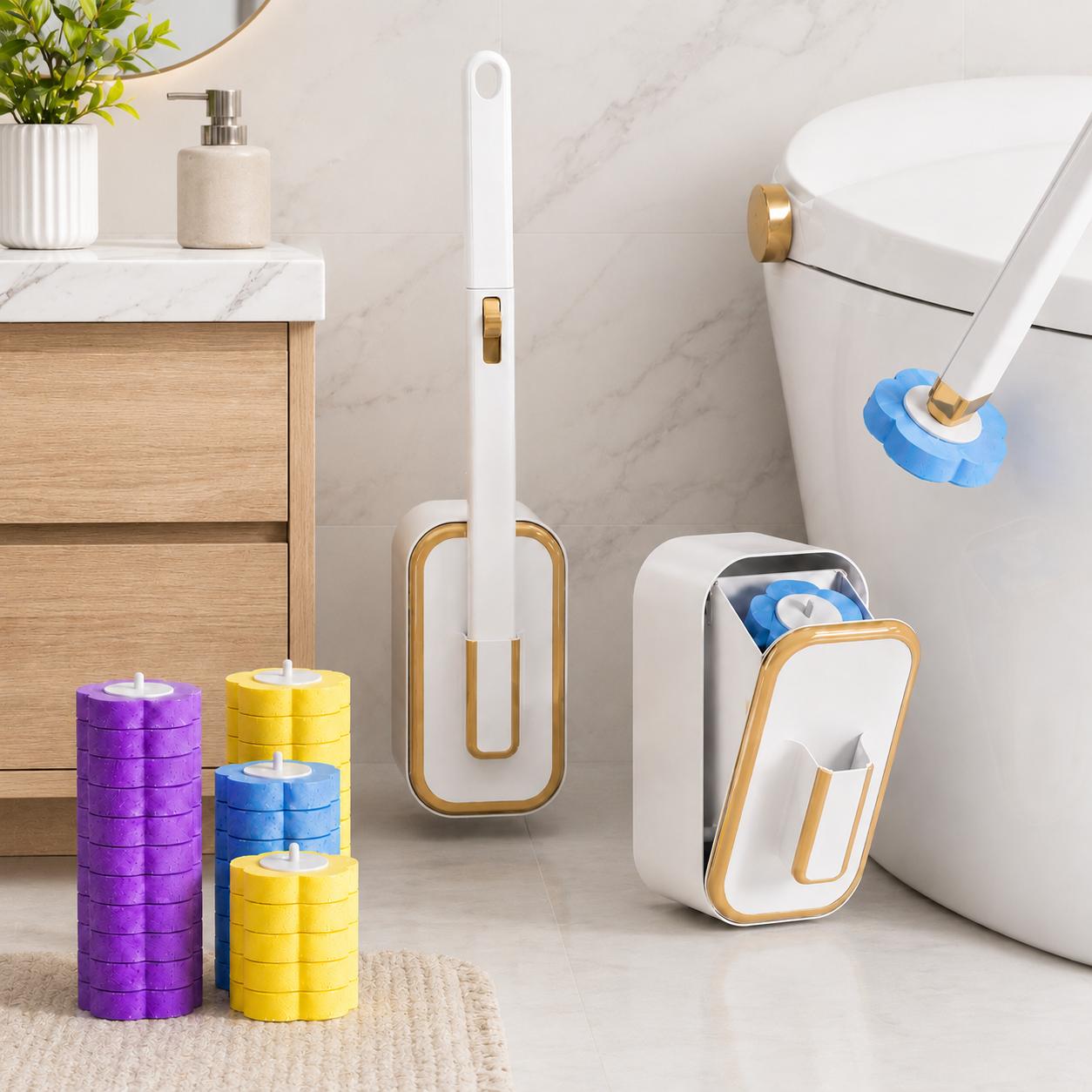 Disposable Toilet Brush Set with 24 Replacement Heads and Wall Mount Storage Holder image 1