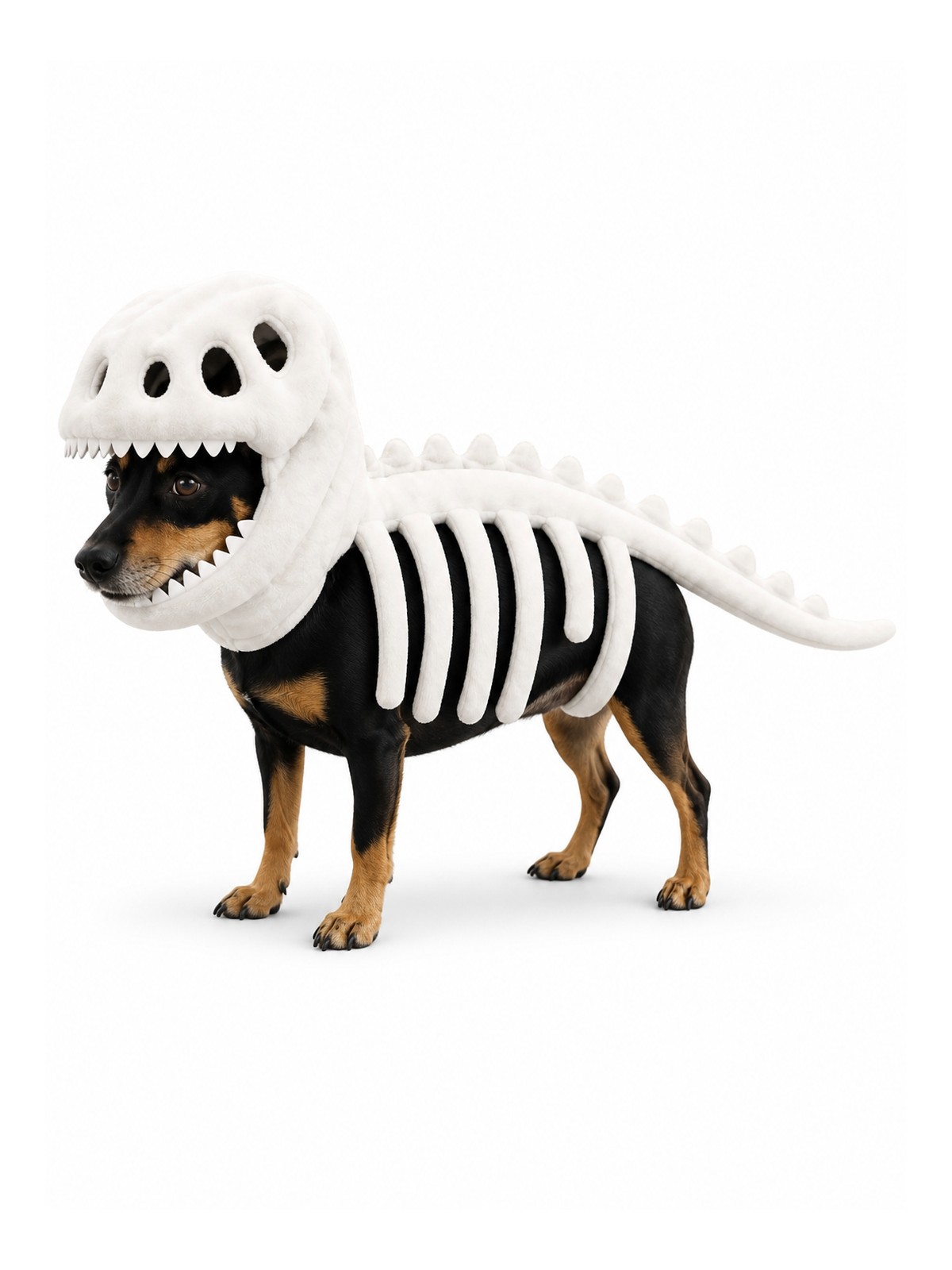 Glow White Havomi DinoGlow plush skeleton pet costume, Medium