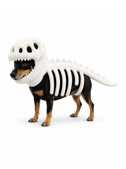 Glow White Havomi DinoGlow plush skeleton pet costume, Medium