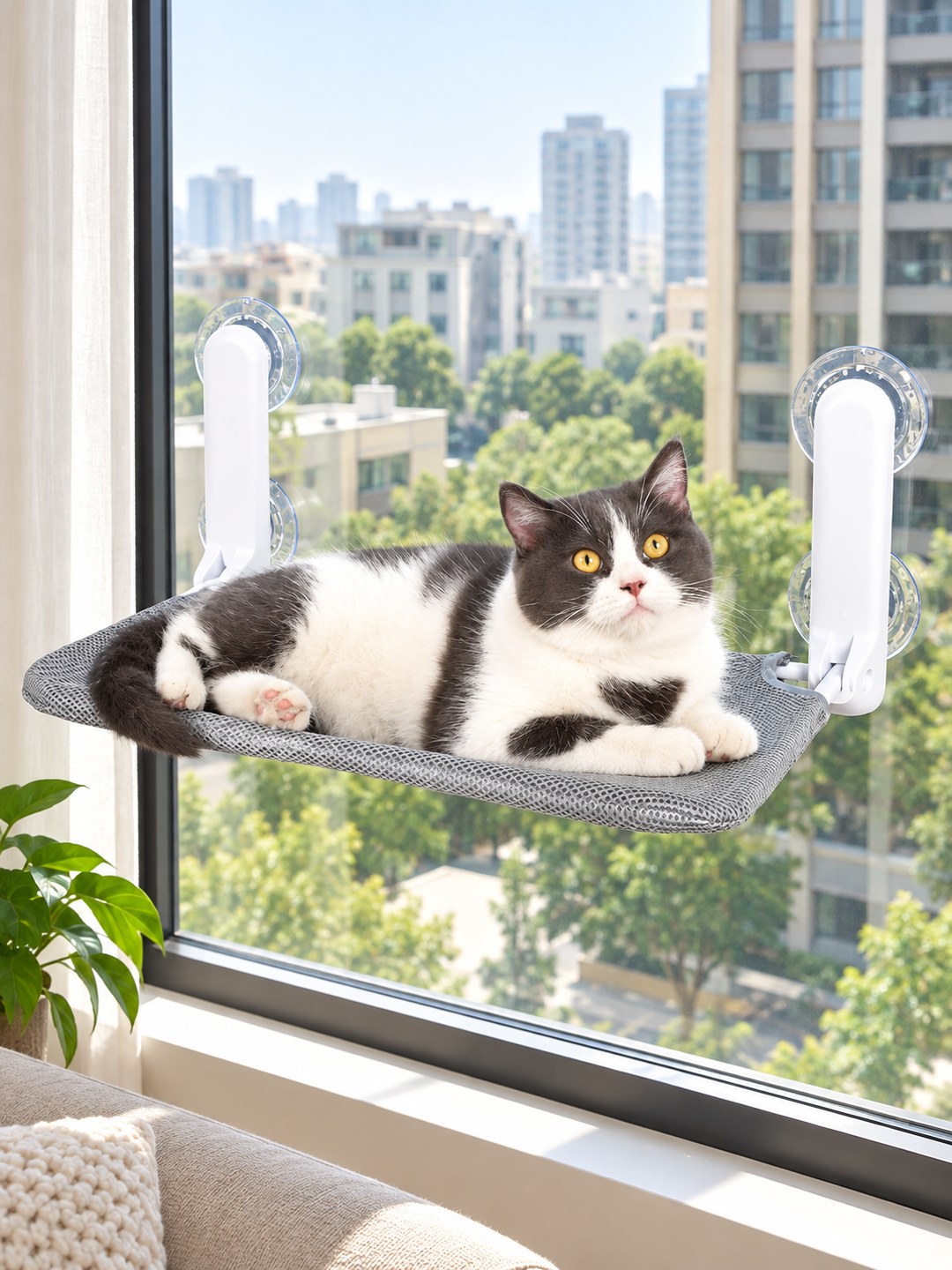 Havomi SkyNest Foldable Window Cat Hammock - gray mesh