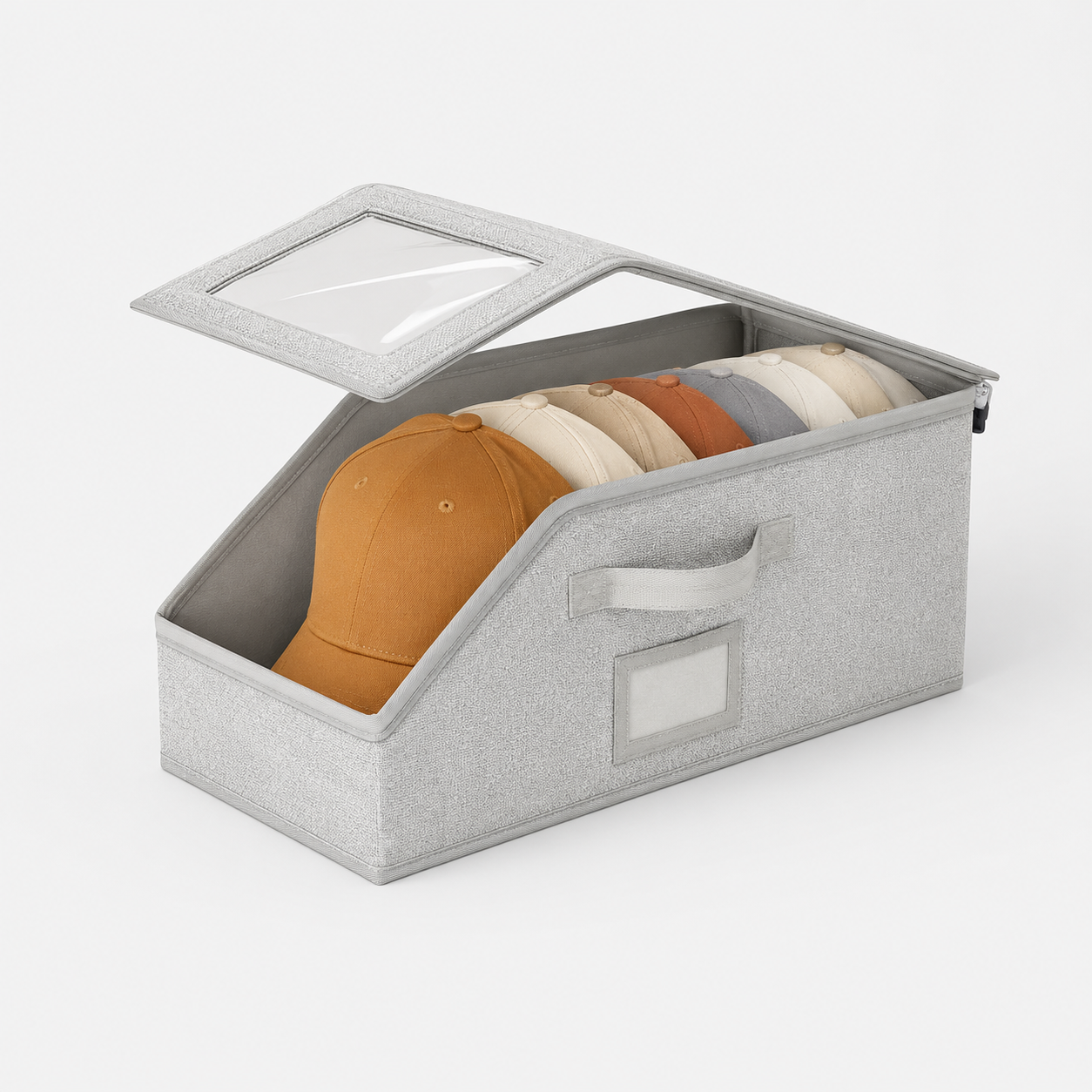 Stackable Hat Storage Box with Clear Lid, Foldable Closet Organizer for Baseball Caps and Wardrobe Storage