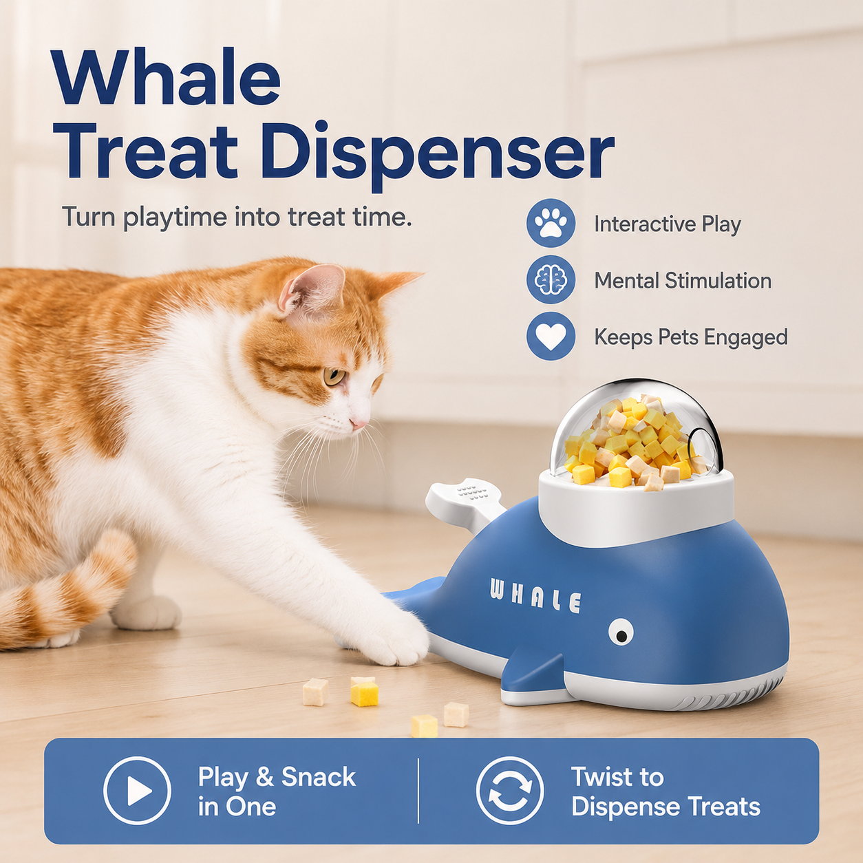 Interactive Pet Treat Dispenser Toy for Cats & Small Dogs – Cute Whale & Duck Shape Puzzle Feeder