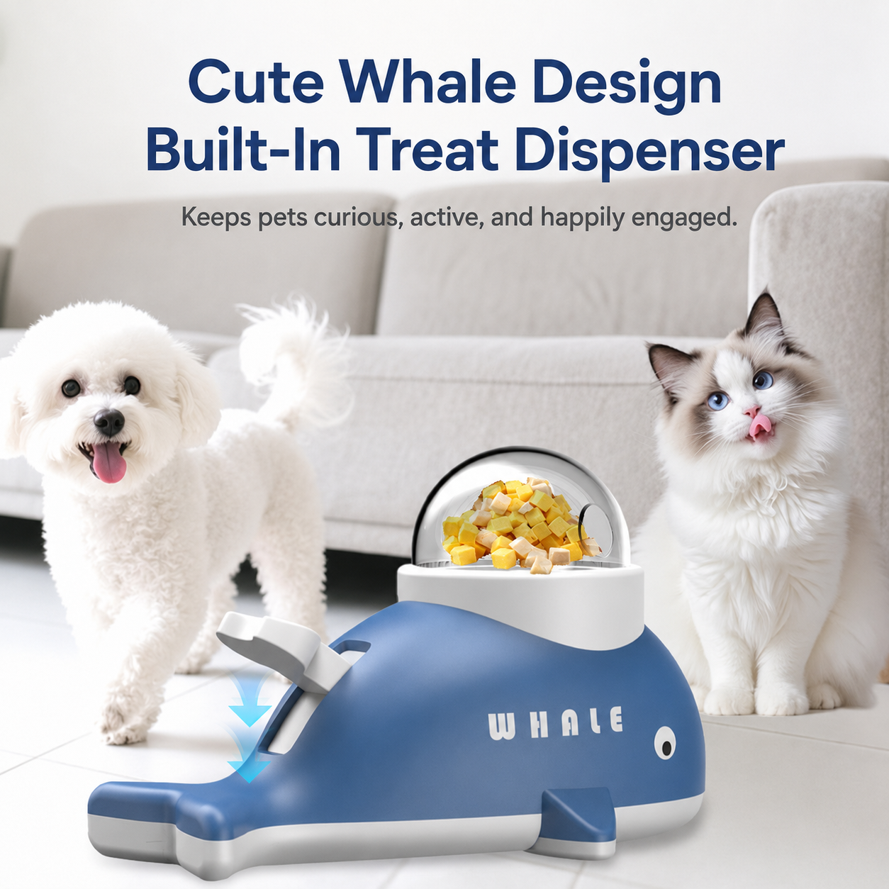 Interactive Pet Treat Dispenser Toy for Cats & Small Dogs – Cute Whale & Duck Shape Puzzle Feeder
