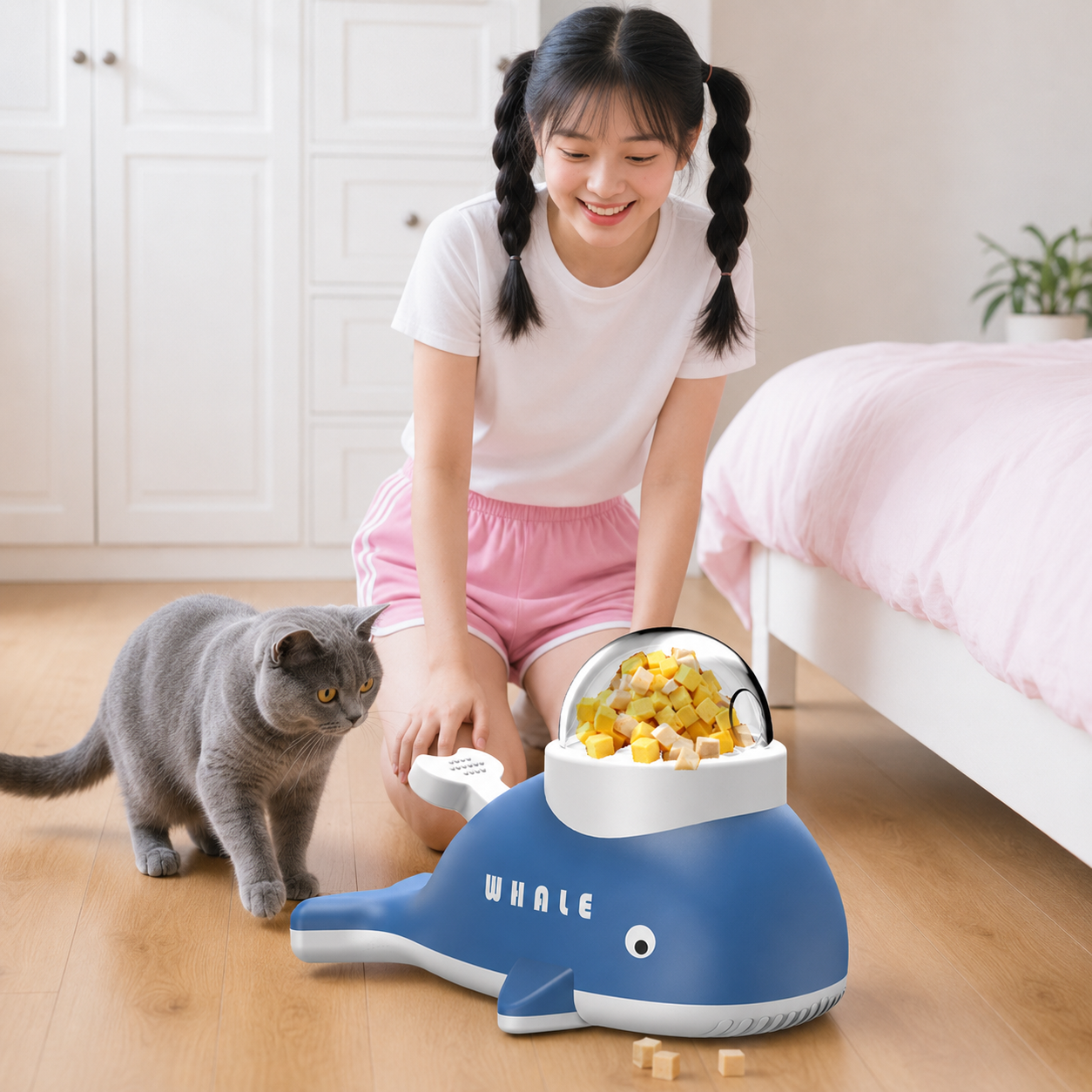 Interactive Pet Treat Dispenser Toy for Cats & Small Dogs – Cute Whale & Duck Shape Puzzle Feeder