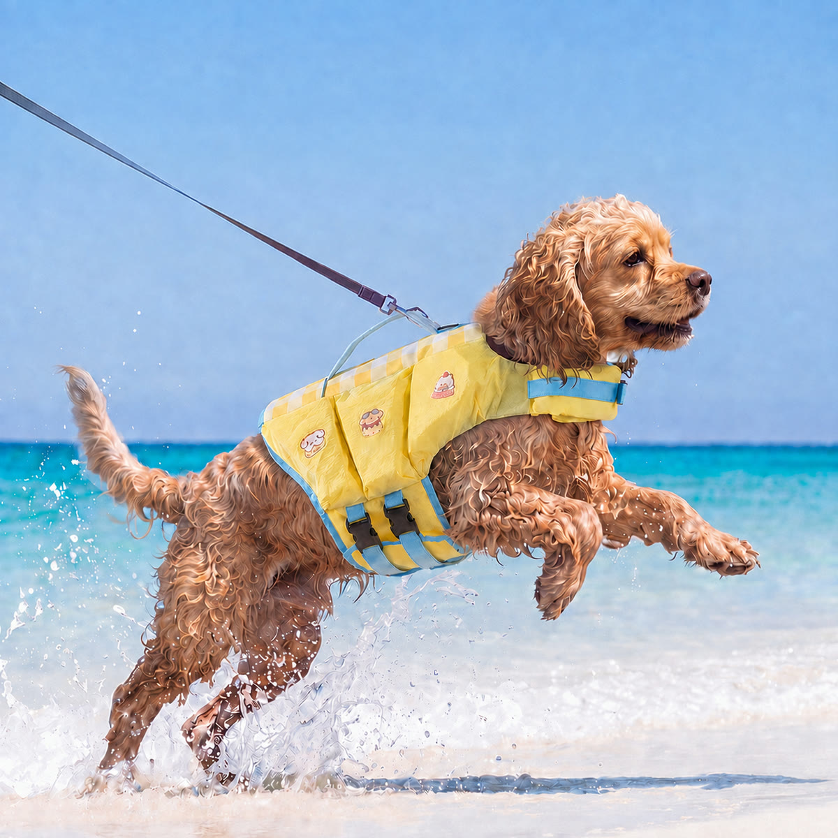 Yellow Cartoon Havomi AquaLift dog life jacket, size XL