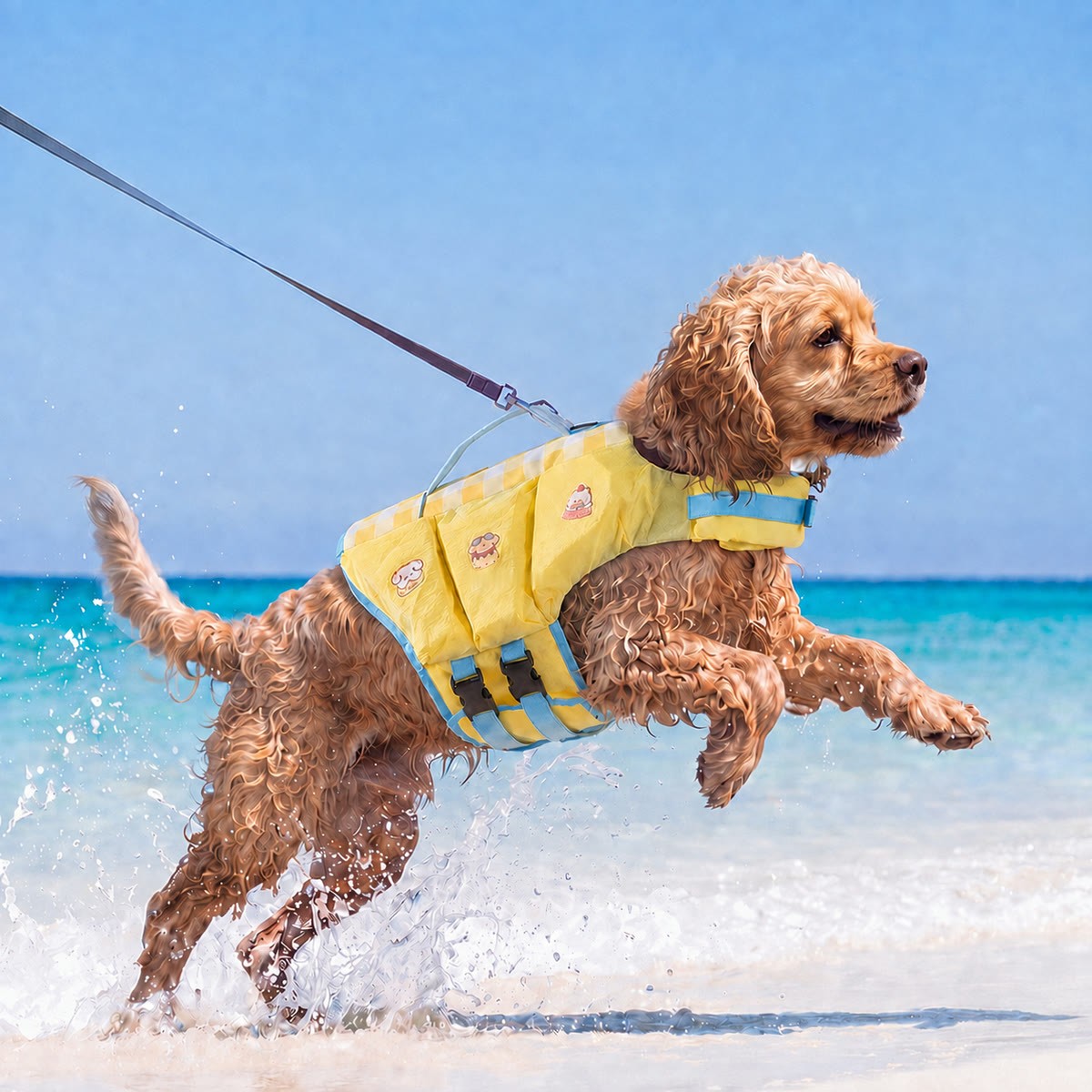 Yellow Cartoon Havomi AquaLift dog life jacket, size XL