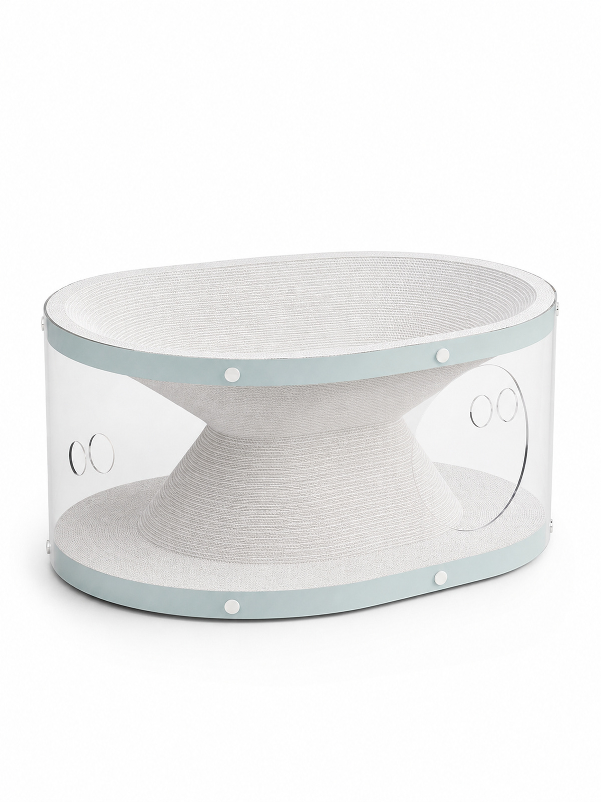 ClearNest two-level transparent cat scratcher lounge on a white background