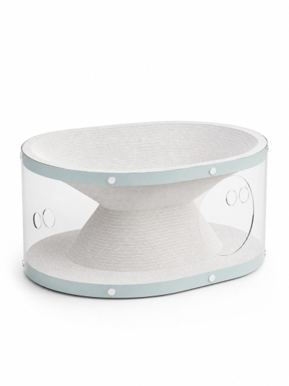 ClearNest two-level transparent cat scratcher lounge on a white background