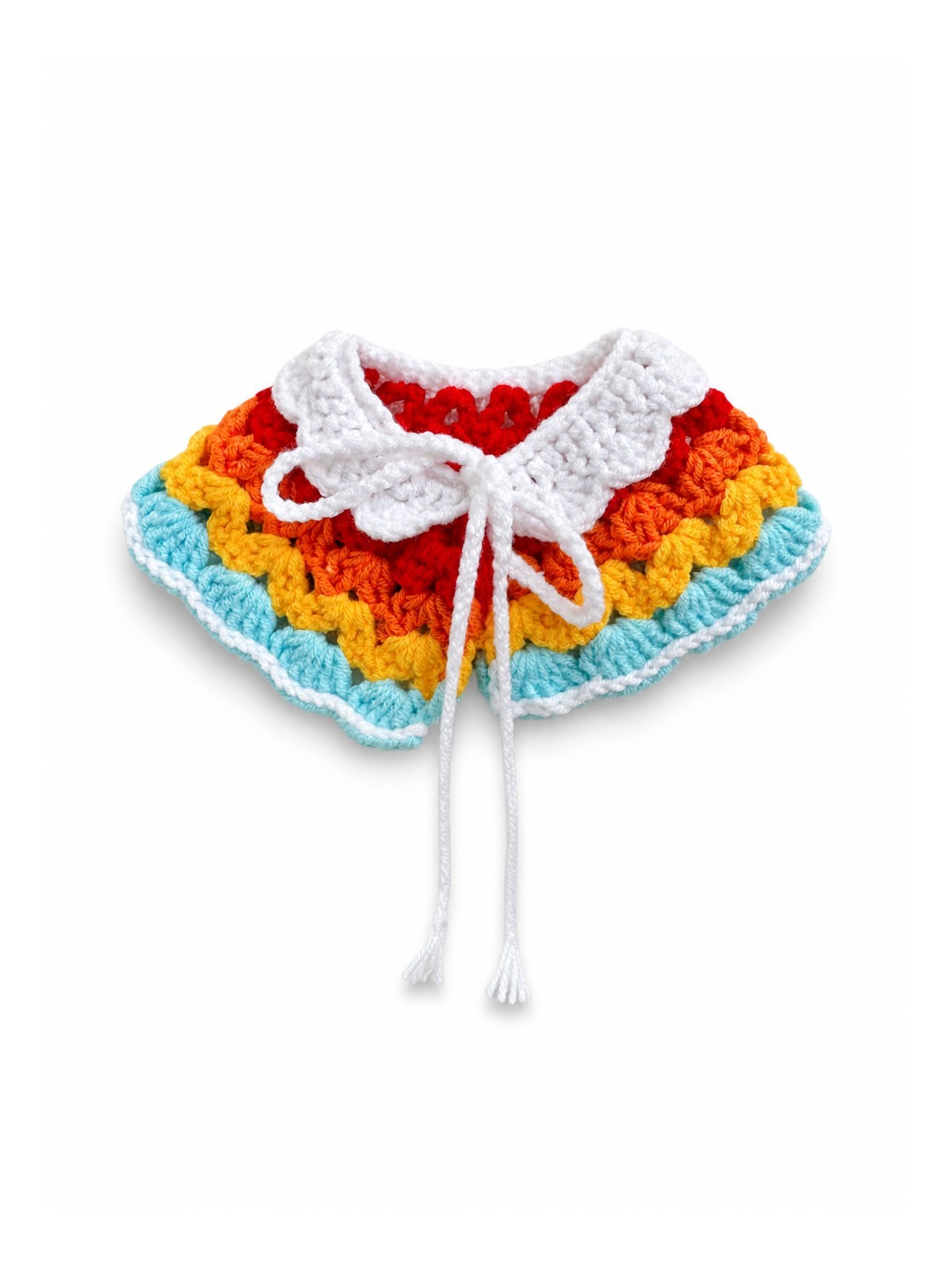 Rainbow Bow Havomi Garden Party crochet pet collar bib, size S